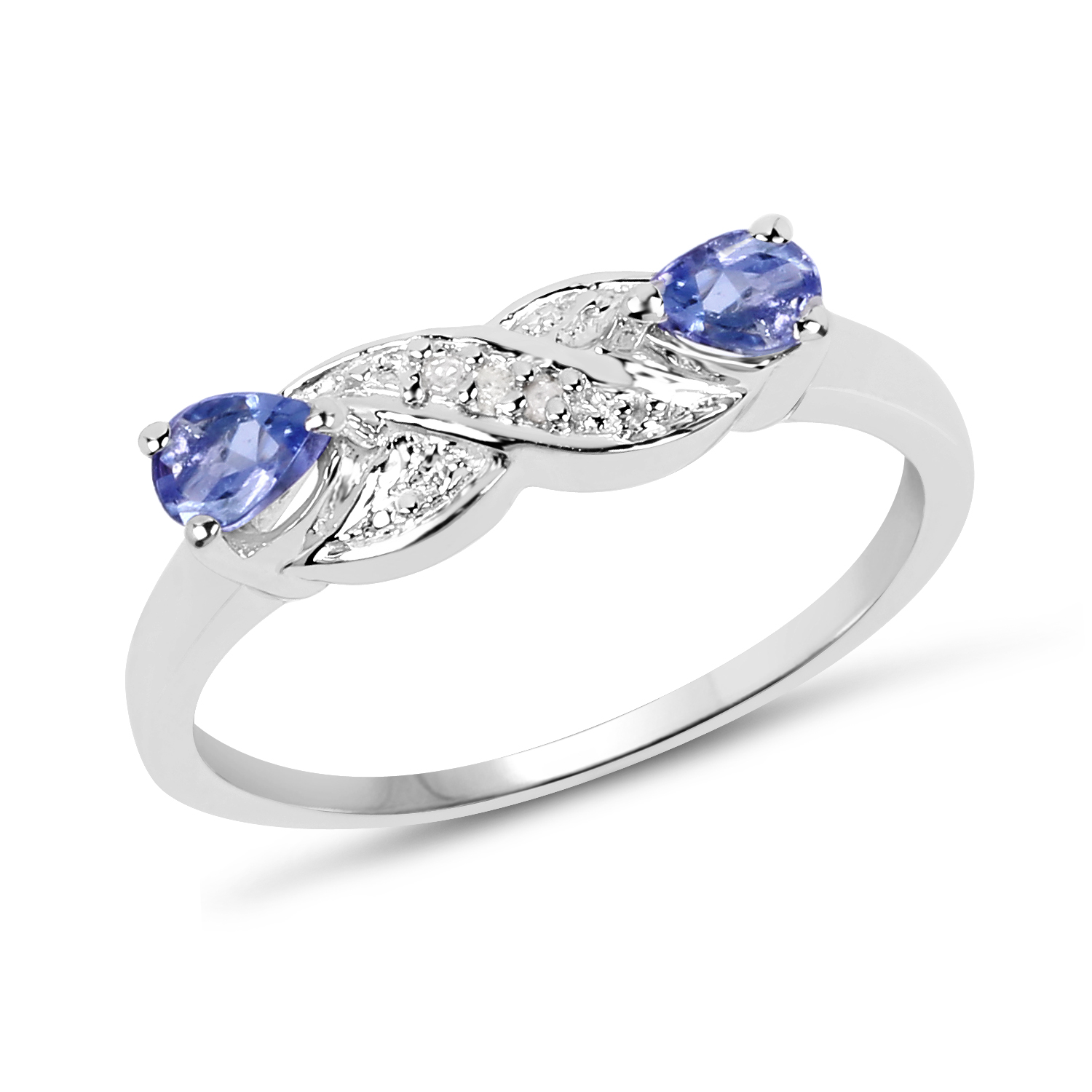 0.29 Carat Genuine Tanzanite and White Diamond .925 Sterling Silver Ring