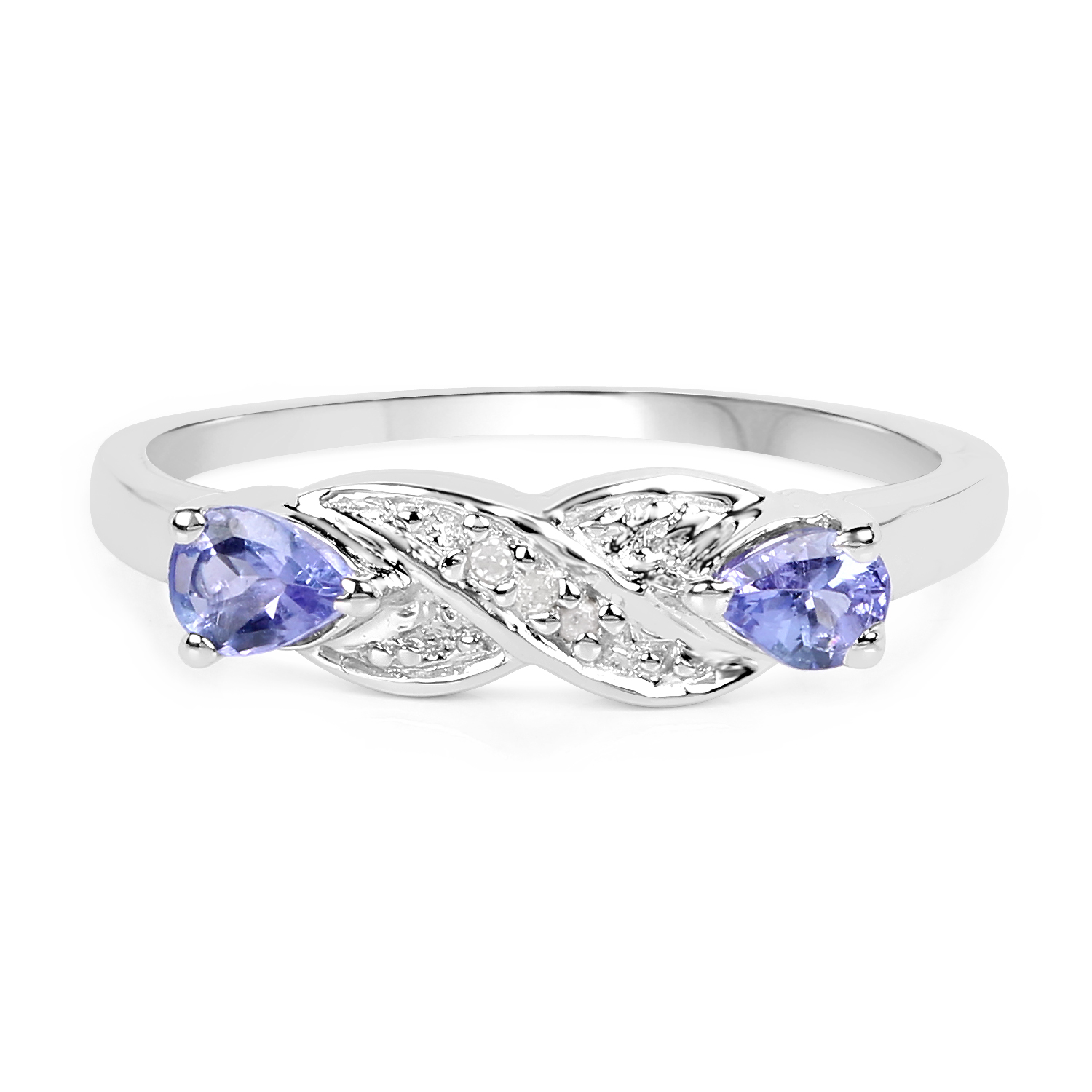 0.29 Carat Genuine Tanzanite and White Diamond .925 Sterling Silver Ring