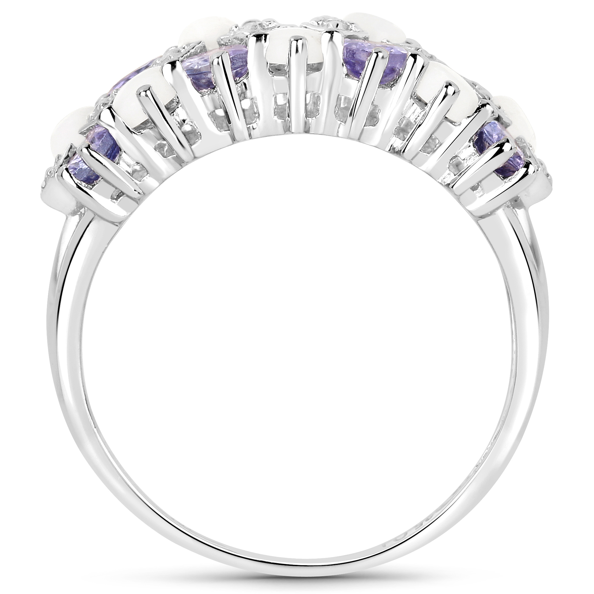 14K White Gold Plated 2.04 Carat Genuine Opal, Tanzanite and White Topaz .925 Sterling Silver Ring