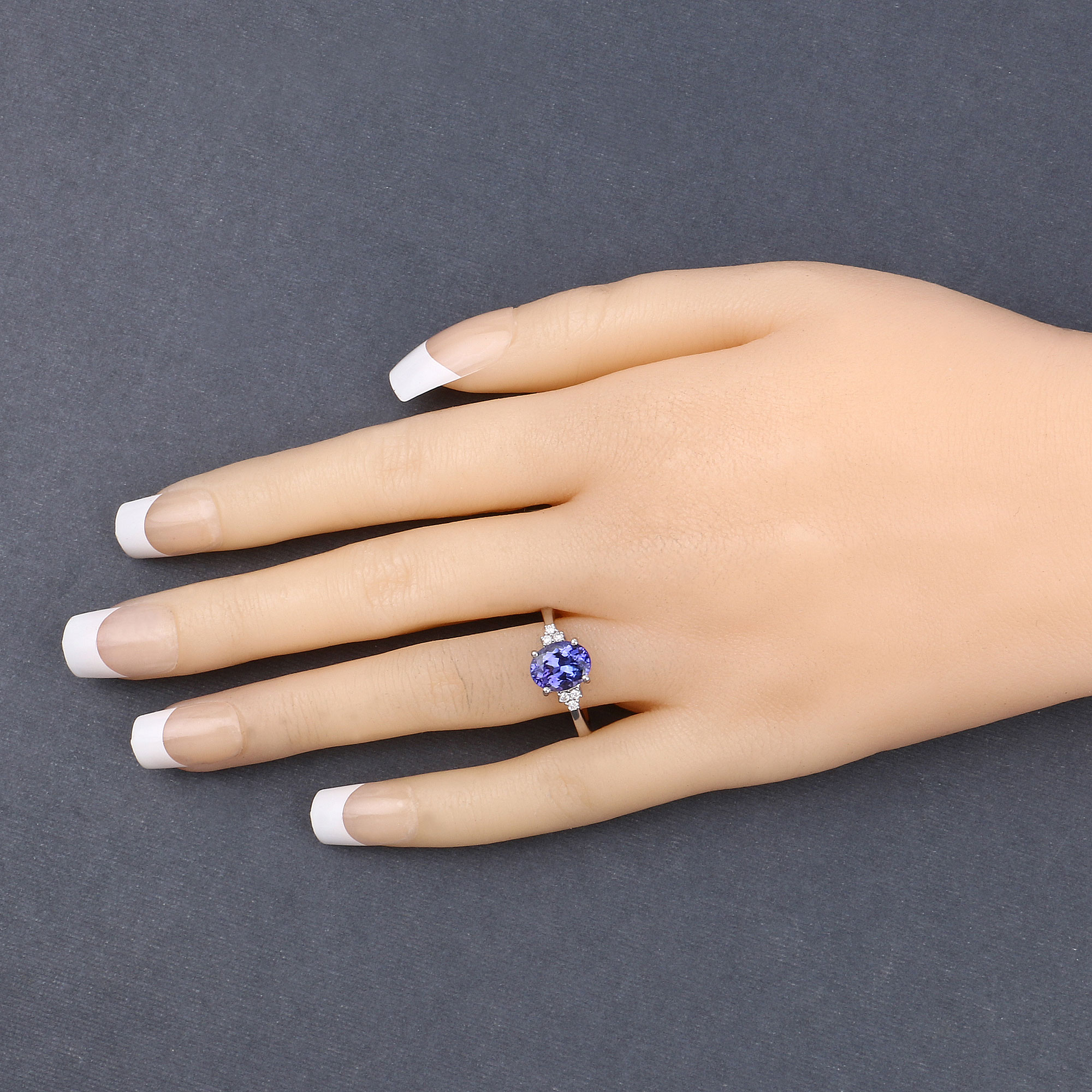 2.06 Carat Genuine Tanzanite and White Diamond 14K White Gold Ring