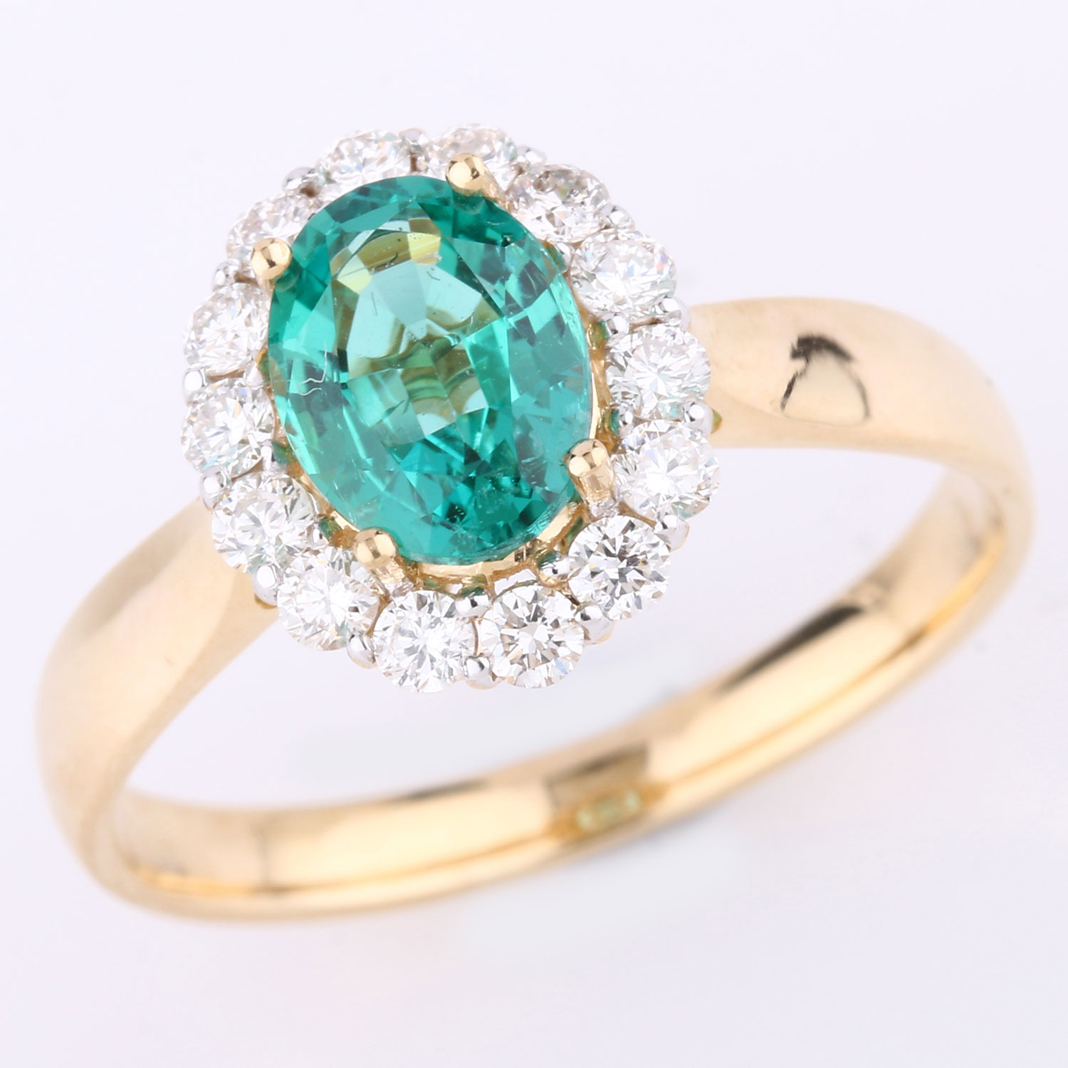14K Yellow Gold Size 7.75 Ring 1.2 Carat Emerald Oval Cut with White Diamond 0.42ct (Vault_Q)