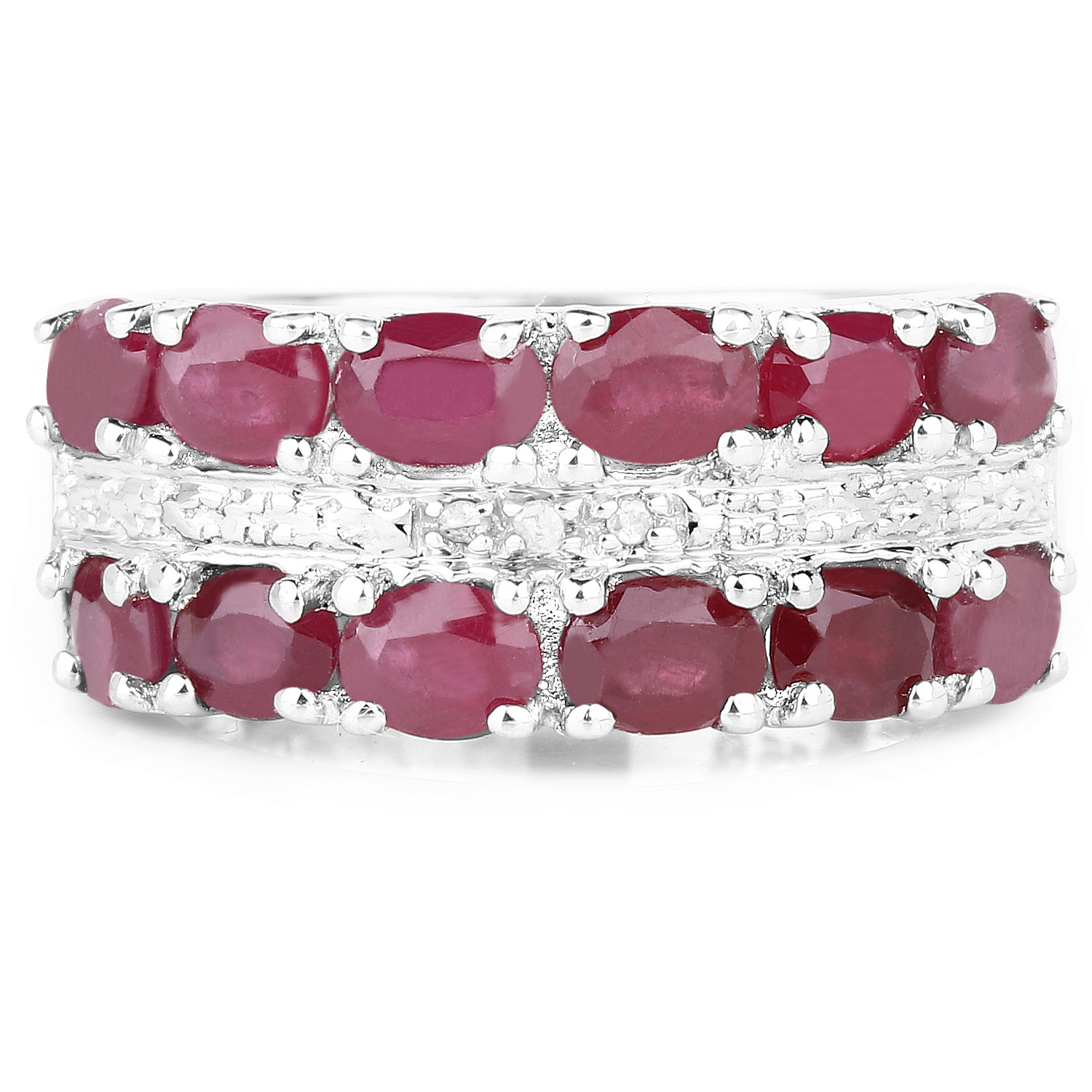 2.90 Carat Genuine Indian Ruby and White Topaz .925 Sterling Silver Ring