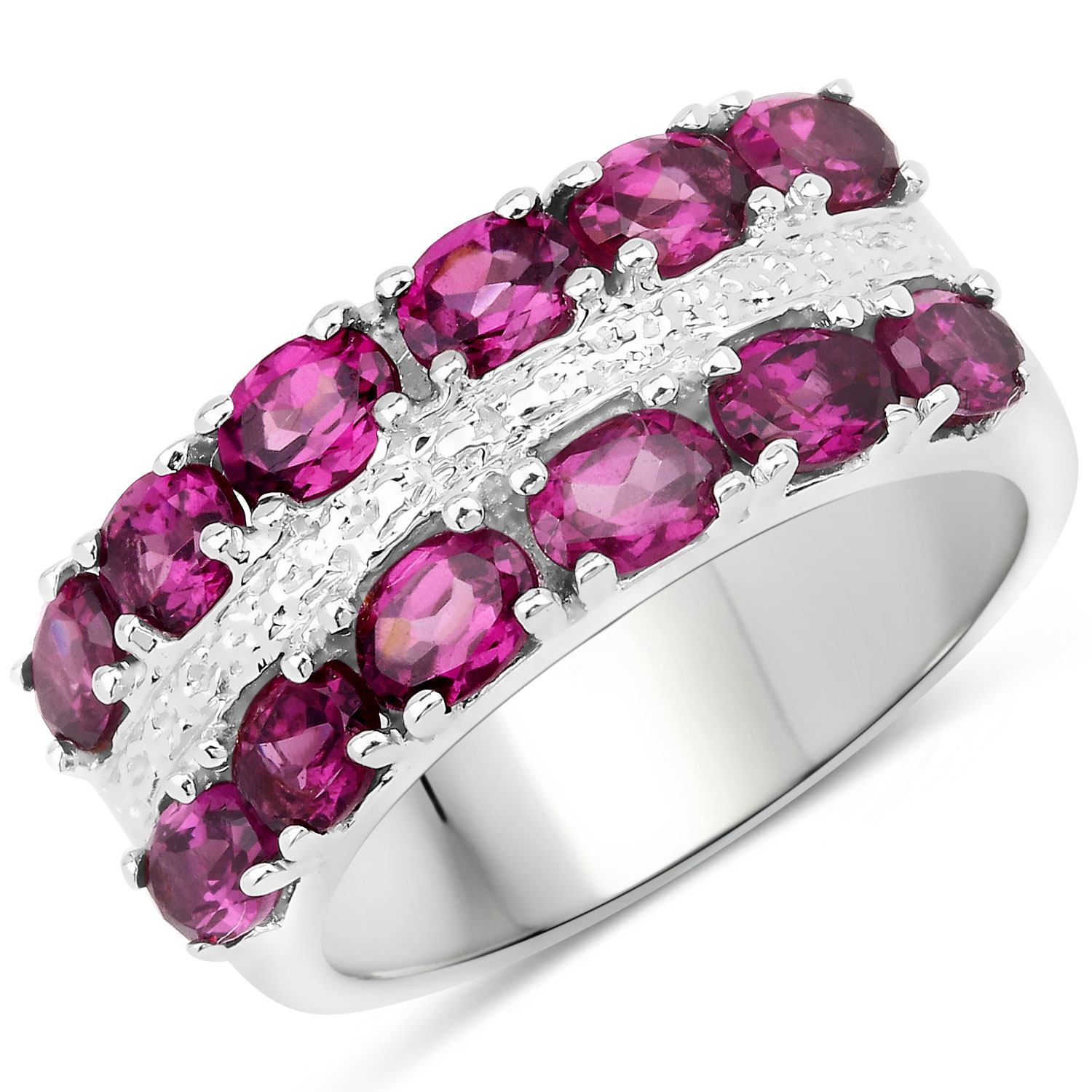 2.53 Carat Genuine Rhodolite Granet  and White Topaz .925 Sterling Silver Ring