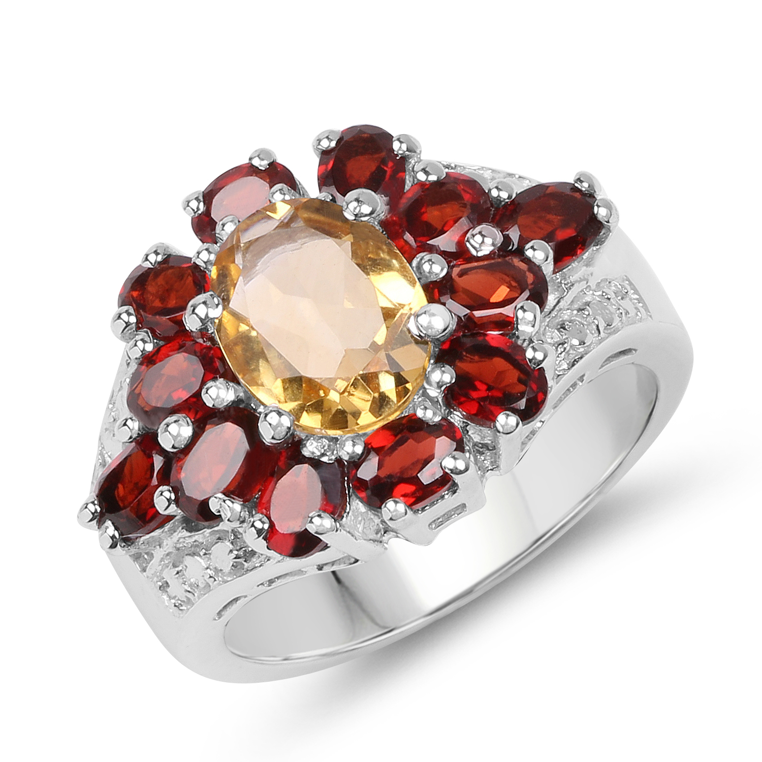4.20 Carat Genuine Citrine and Garnet .925 Sterling Silver Ring
