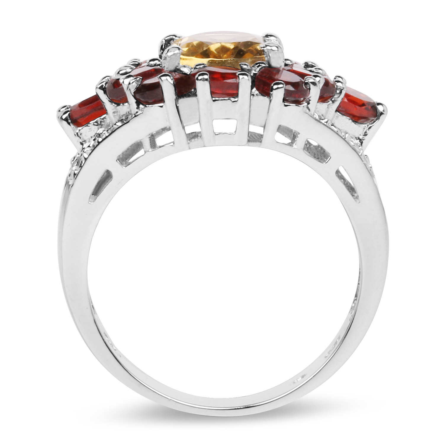 4.20 Carat Genuine Citrine and Garnet .925 Sterling Silver Ring