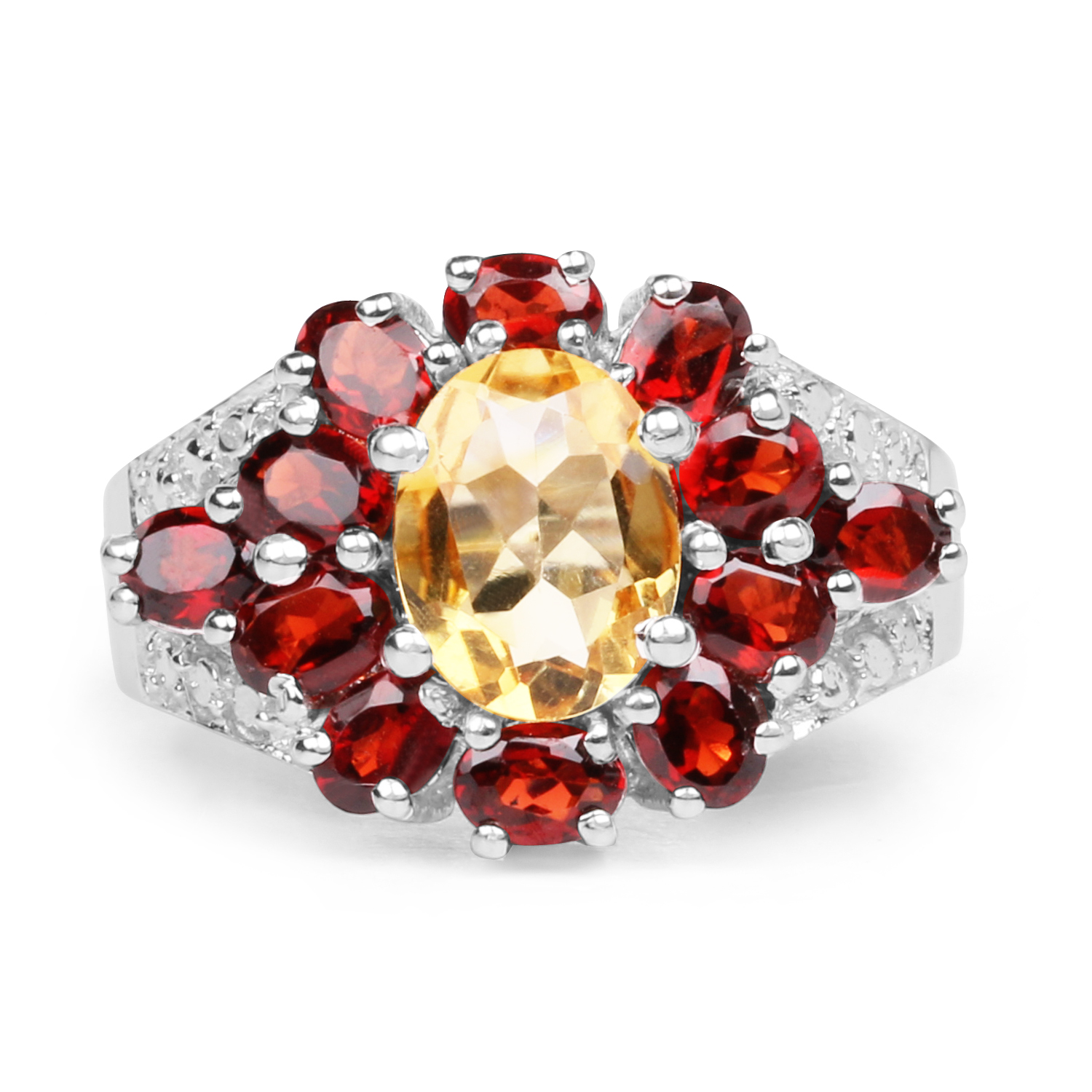 4.20 Carat Genuine Citrine and Garnet .925 Sterling Silver Ring