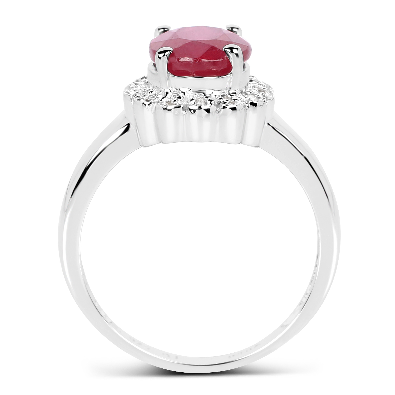 2.36 Carat Glass Filled Ruby and White Diamond .925 Sterling Silver Ring