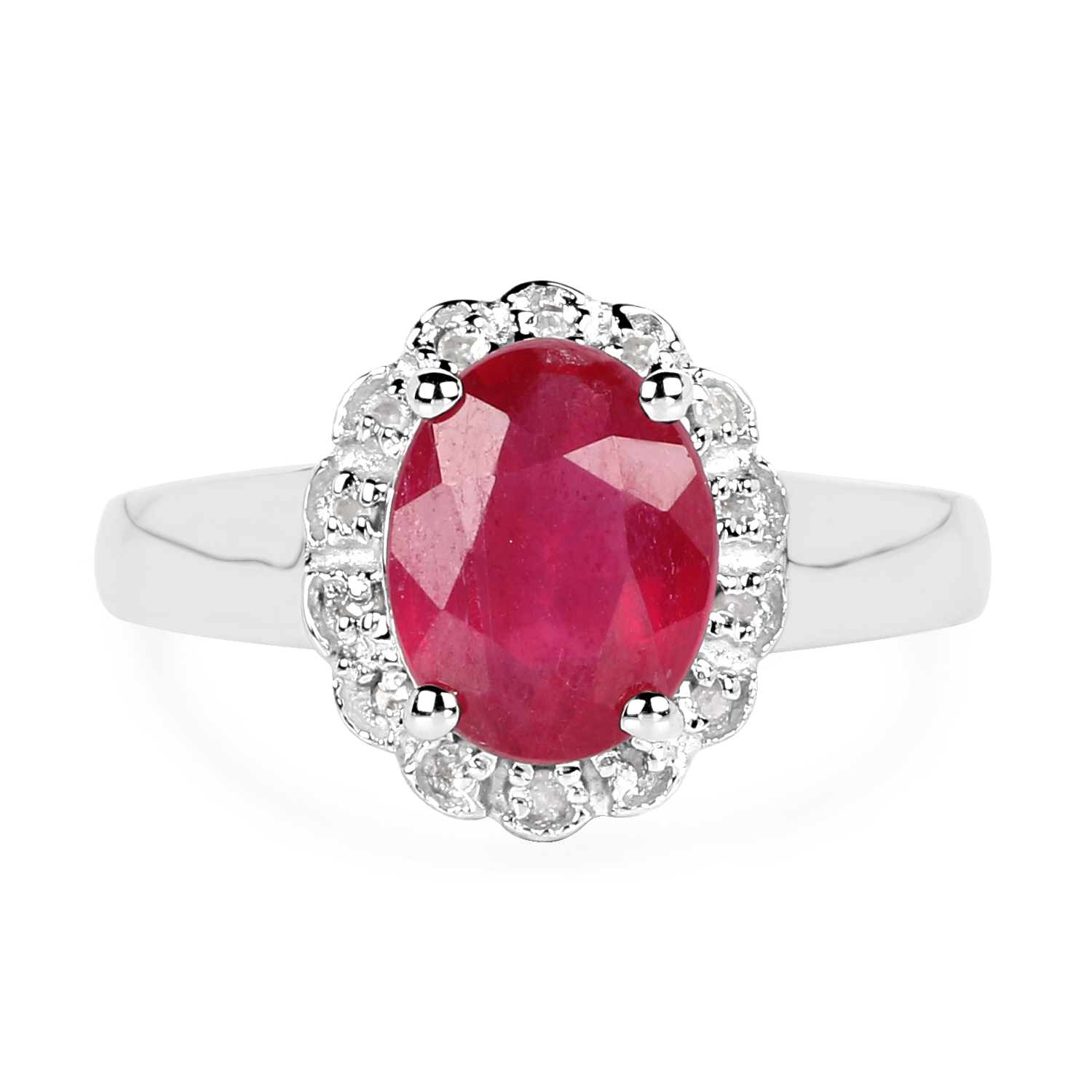 2.36 Carat Glass Filled Ruby and White Diamond .925 Sterling Silver Ring