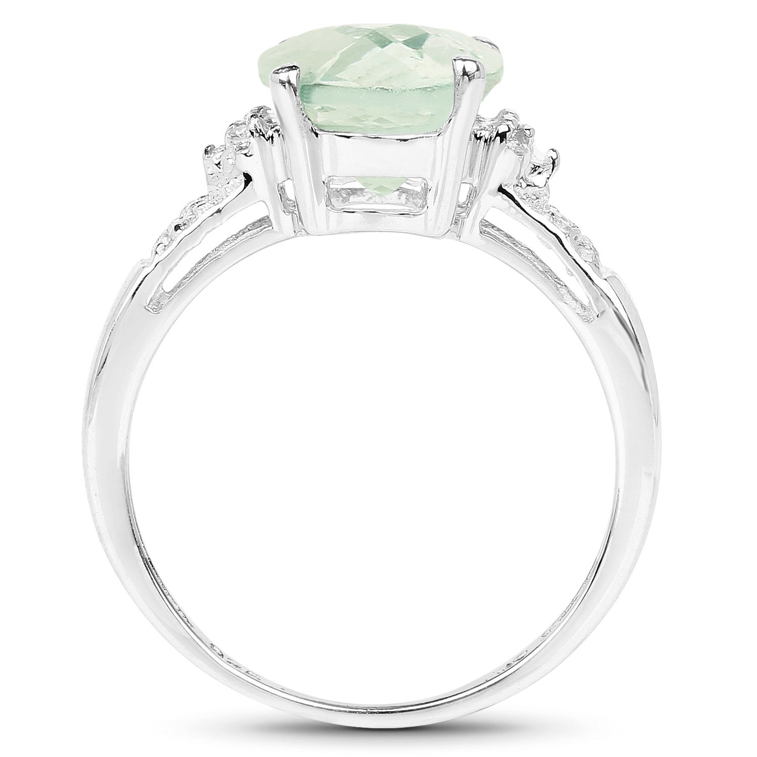 2.61 Carat Genuine Green Amethyst and White Topaz .925 Sterling Silver Ring
