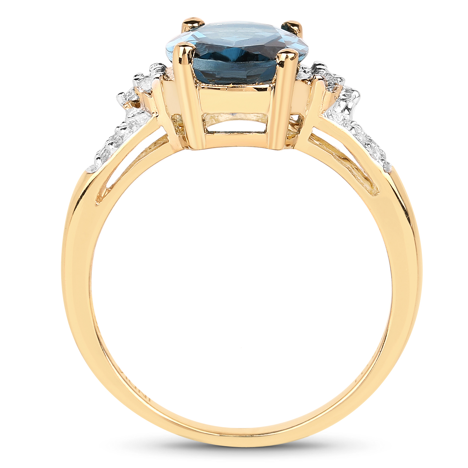 14K Yellow Gold Plated 3.71 Carat Genuine London Blue Topaz and White Topaz .925 Sterling Silver Ring
