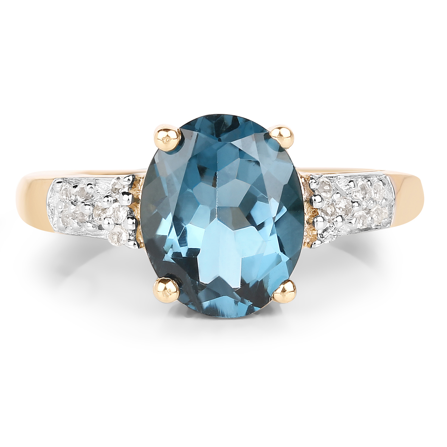 14K Yellow Gold Plated 3.71 Carat Genuine London Blue Topaz and White Topaz .925 Sterling Silver Ring