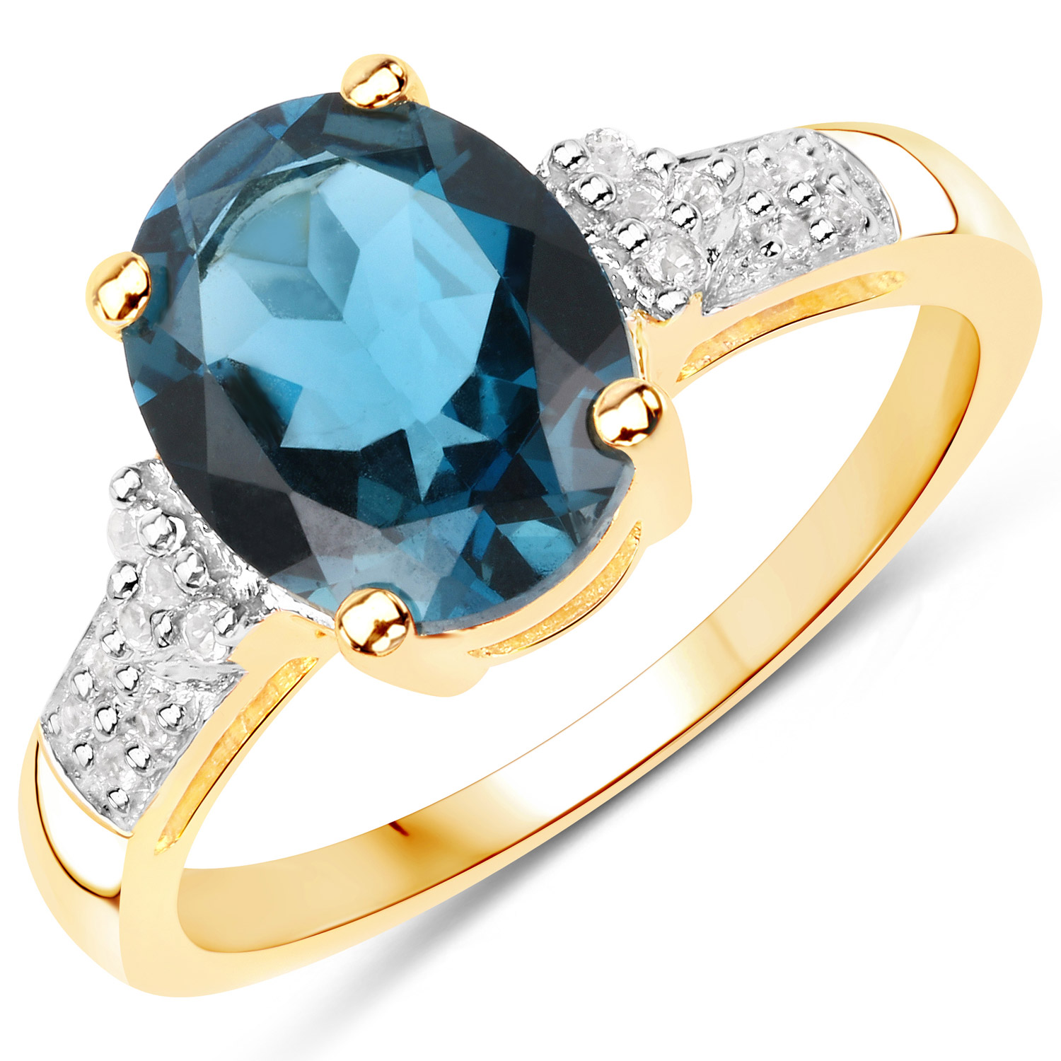 3.15 Carat Genuine London Blue Topaz and White Topaz .925 Sterling Silver Ring