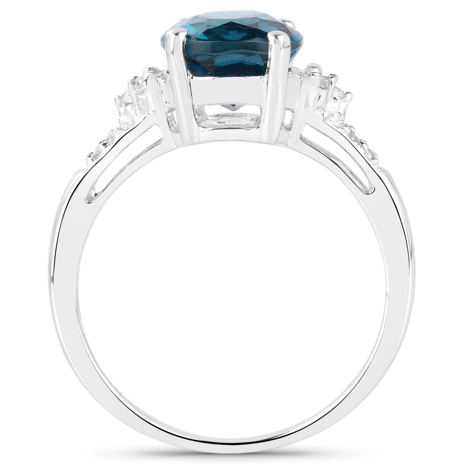 3.15 Carat Genuine London Blue Topaz and White Topaz .925 Sterling Silver Ring