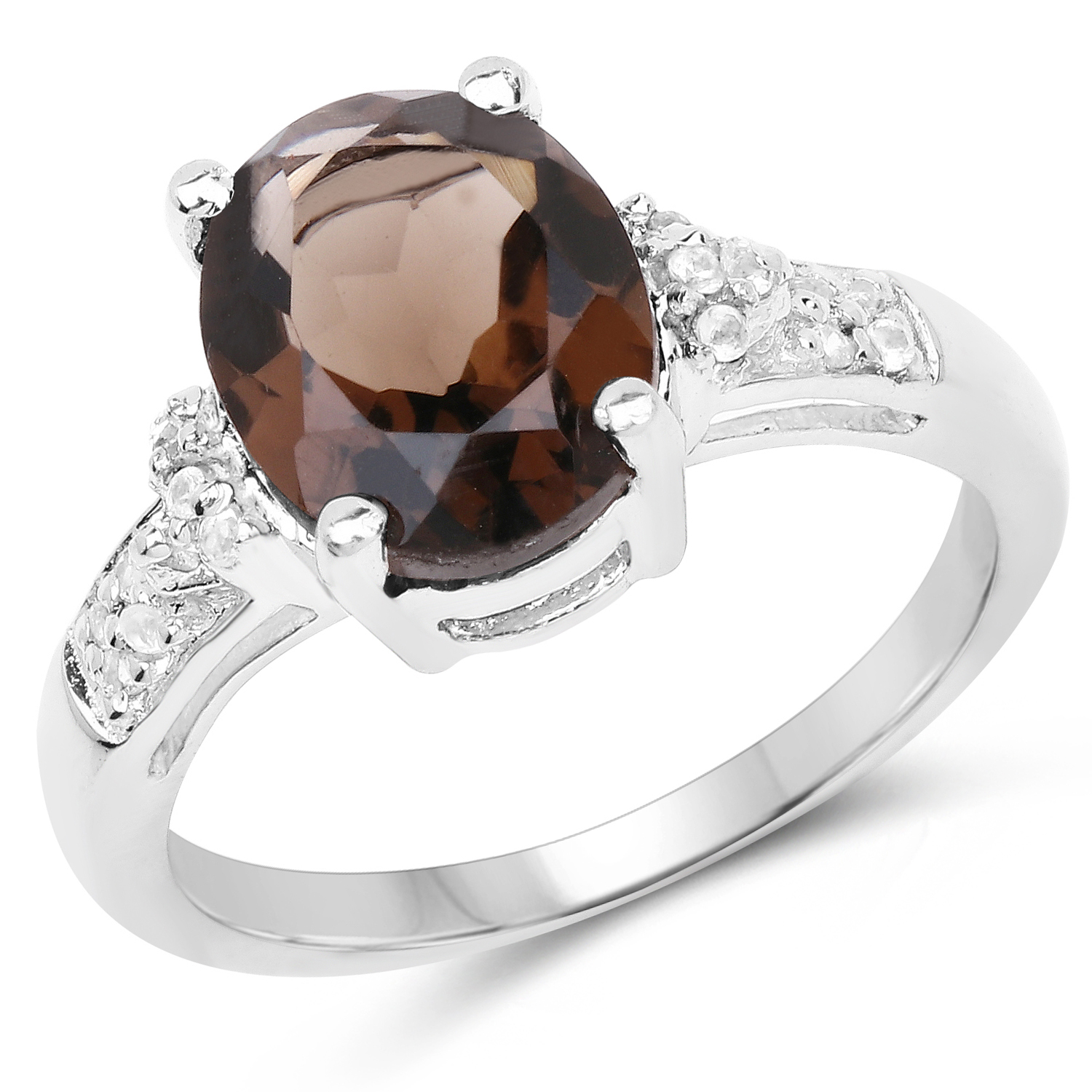 2.41 Carat Genuine Smoky Quartz and White Topaz .925 Sterling Silver Ring