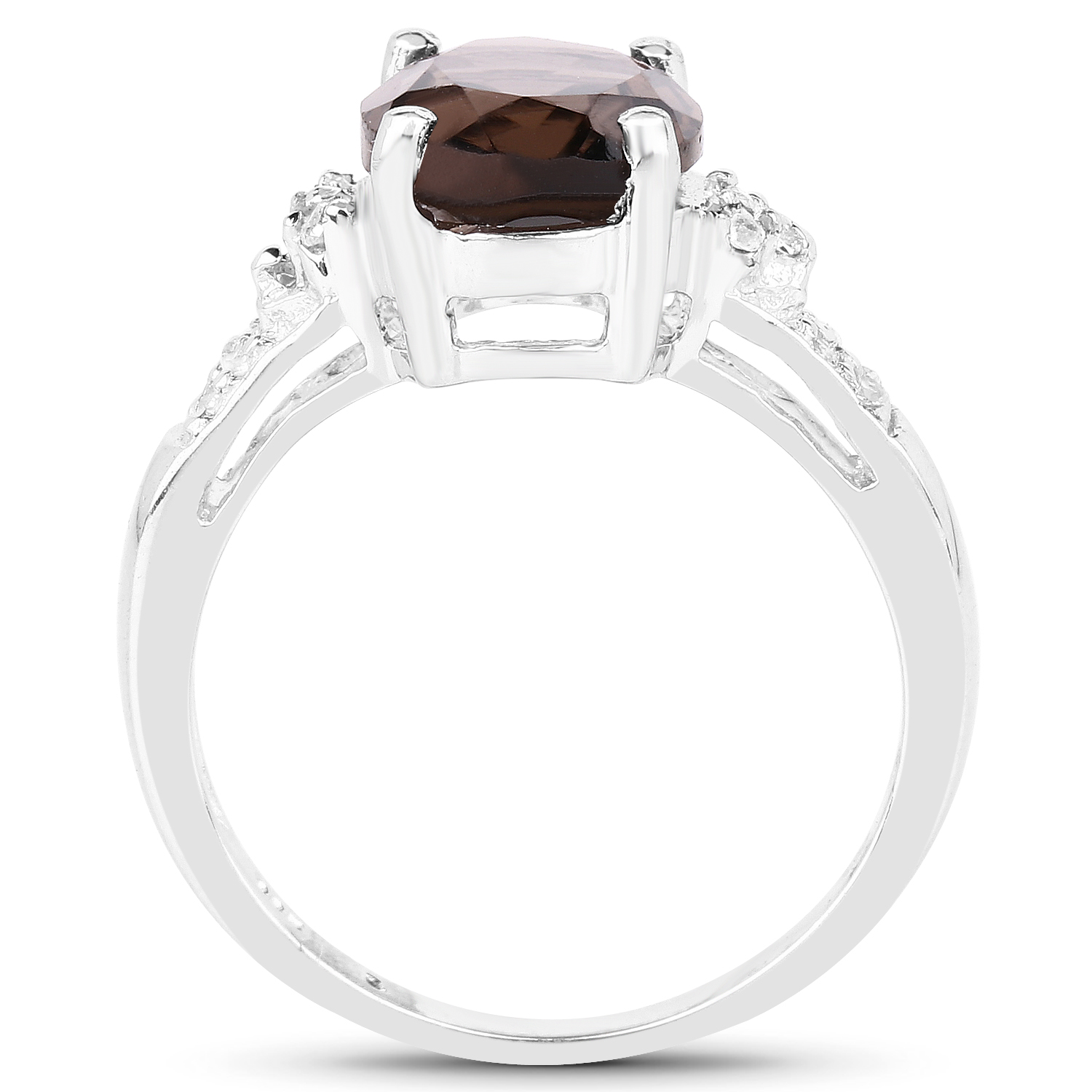 2.41 Carat Genuine Smoky Quartz and White Topaz .925 Sterling Silver Ring