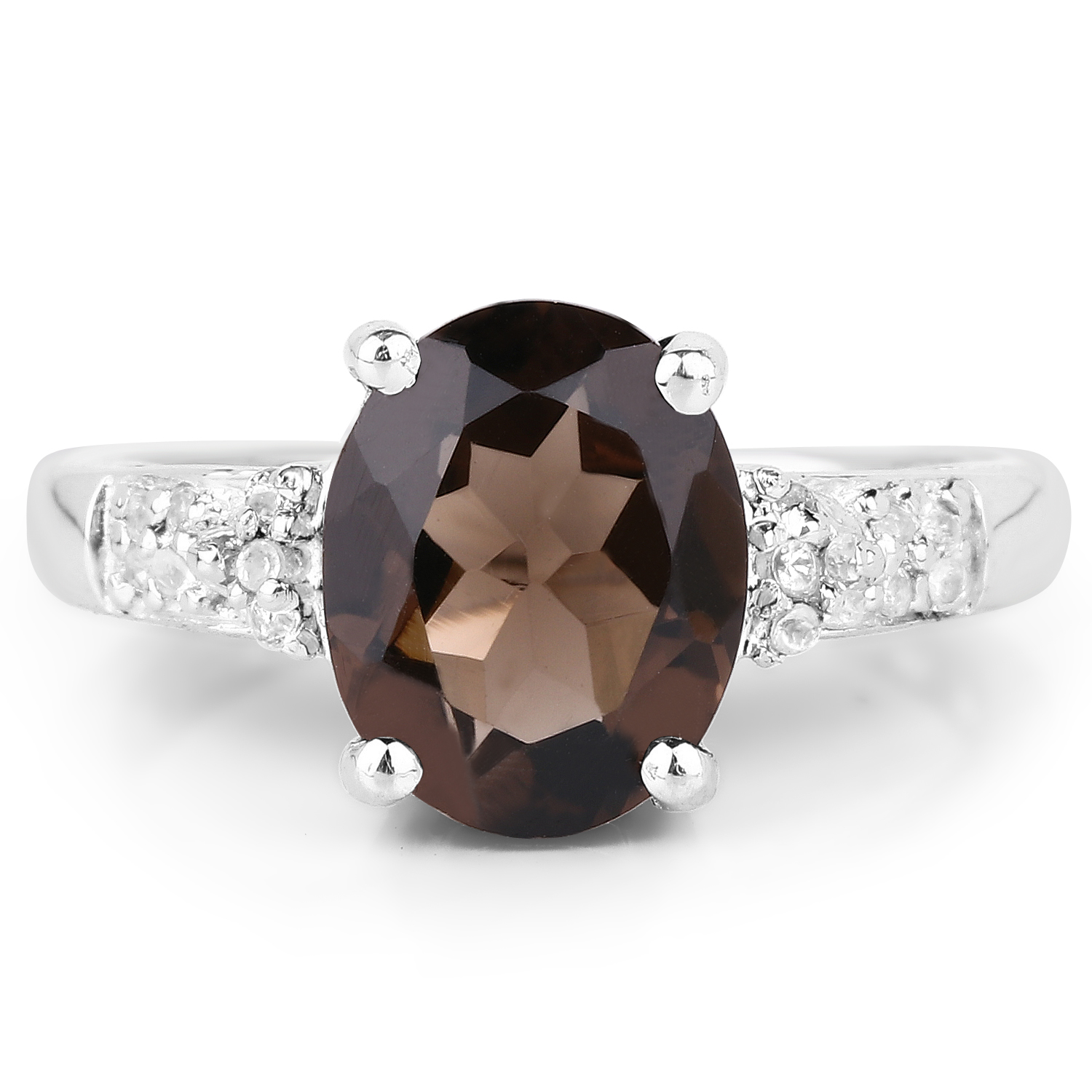 2.41 Carat Genuine Smoky Quartz and White Topaz .925 Sterling Silver Ring