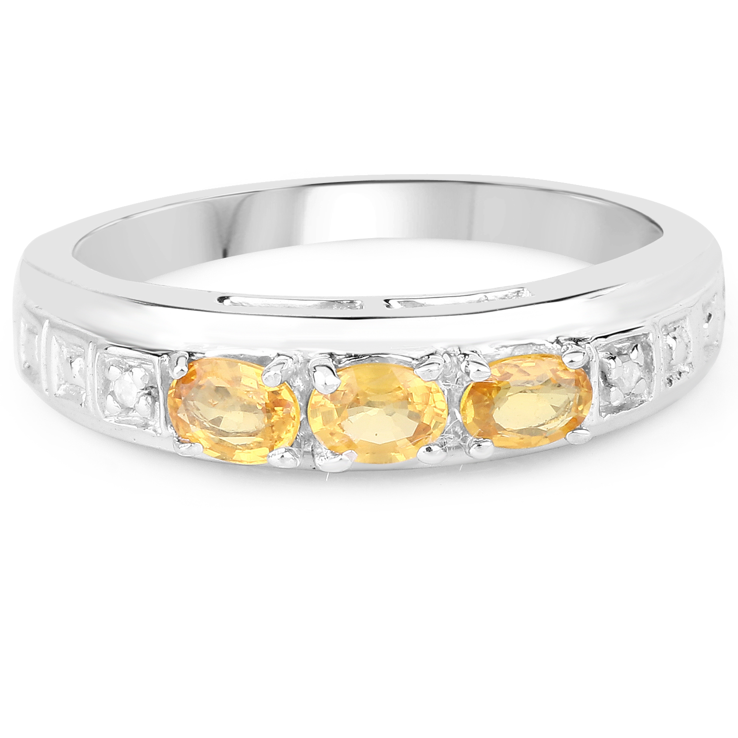 0.61 Carat Genuine Yellow Sapphire and White Diamond .925 Sterling Silver Ring
