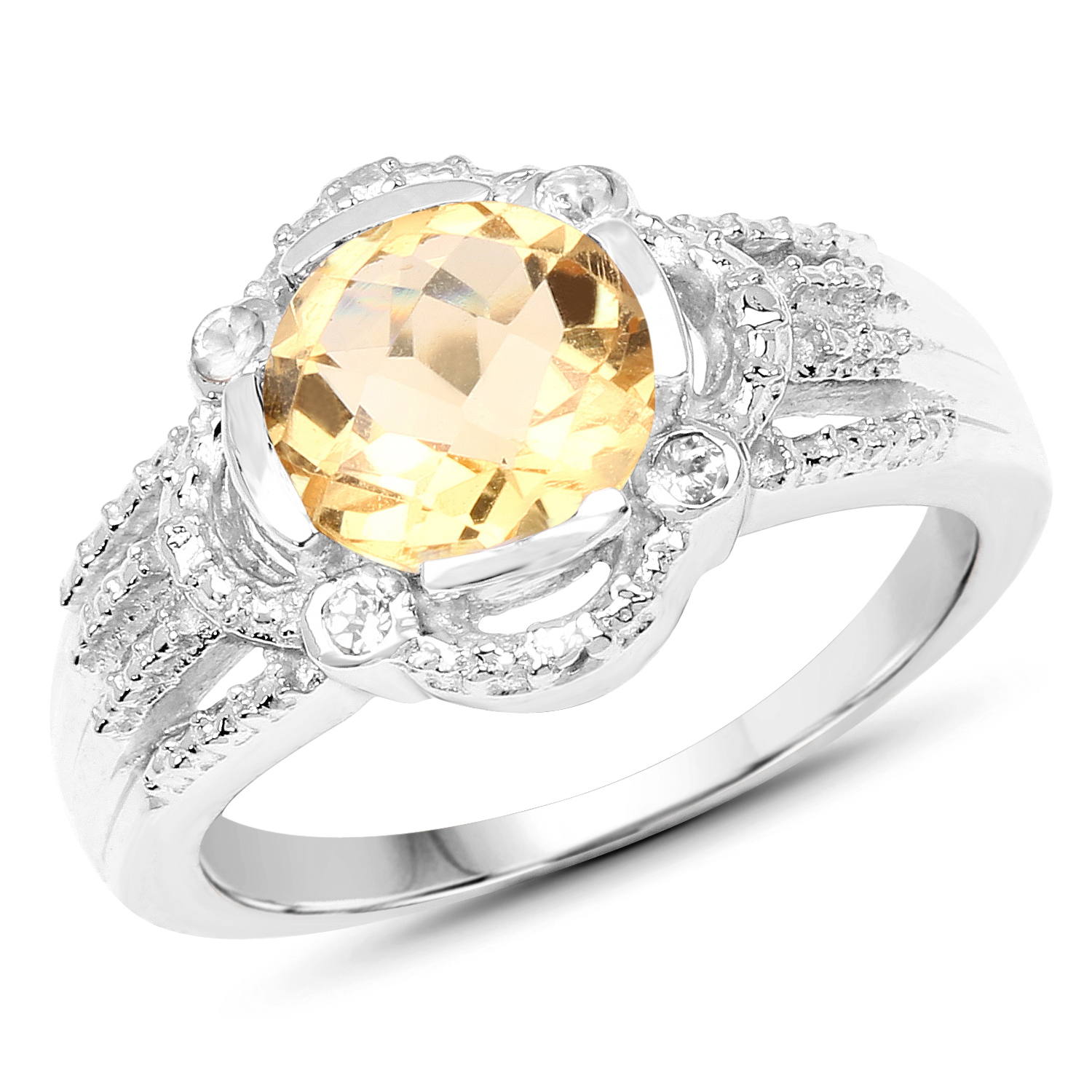 1.84 Carat Genuine Citrine and White Topaz .925 Sterling Silver Ring