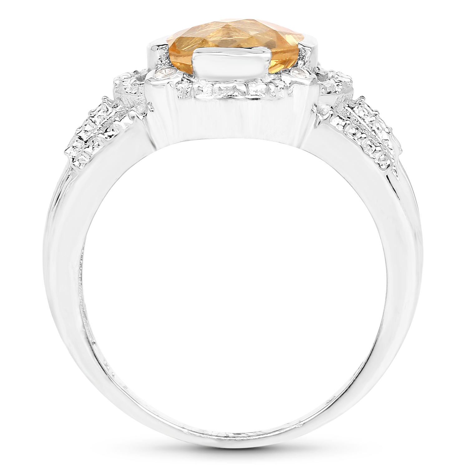 1.84 Carat Genuine Citrine and White Topaz .925 Sterling Silver Ring