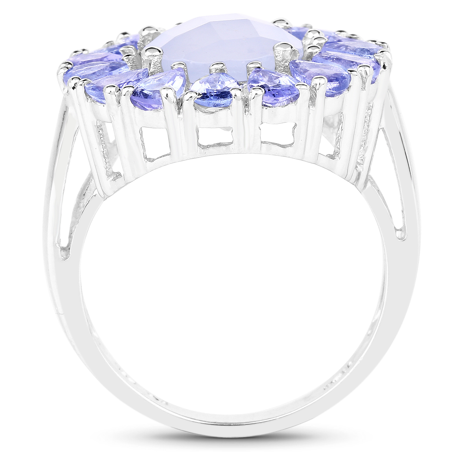 8.10 Carat Genuine Blue Chelcedonia & Tanzanite .925 Sterling Silver Ring