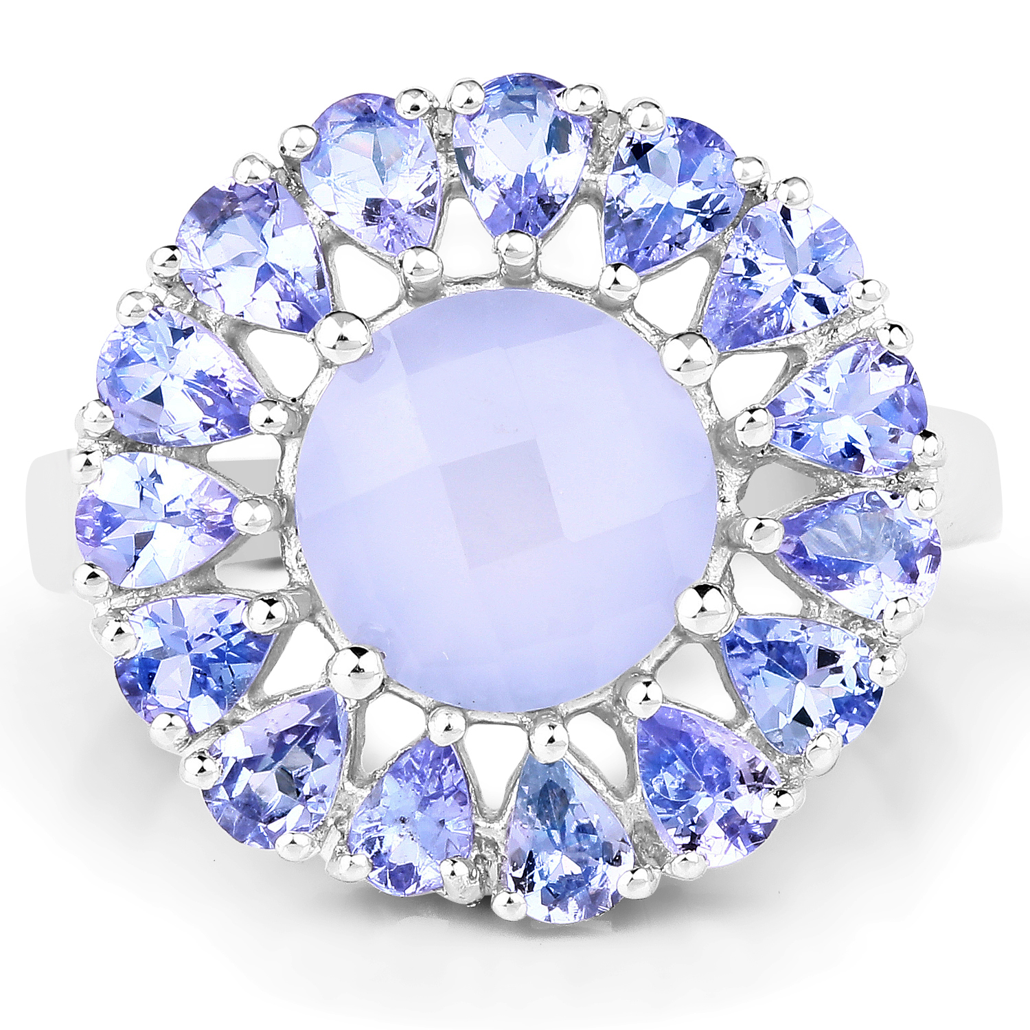8.10 Carat Genuine Blue Chelcedonia & Tanzanite .925 Sterling Silver Ring