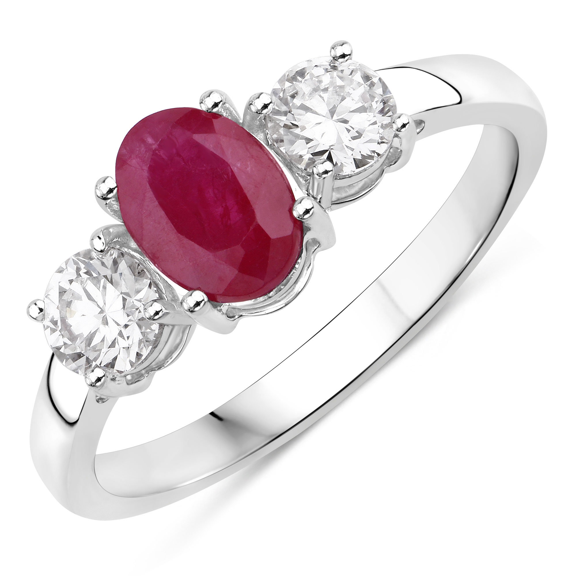 1.35 Carat Genuine Johnson Ruby and Lab Grown Diamond 14K White Gold Ring