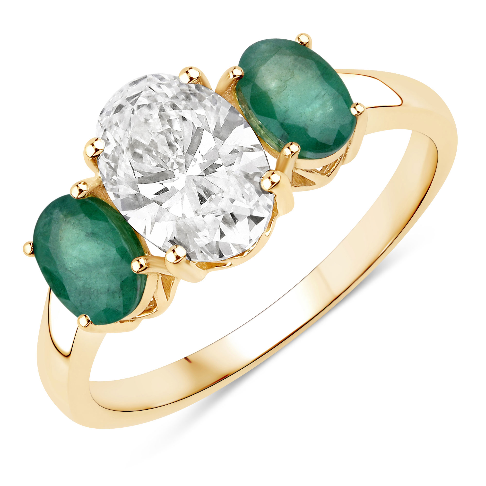 2.13 Carat Genuine Emerald and Lab Grown Diamond 14K Yellow Gold Ring