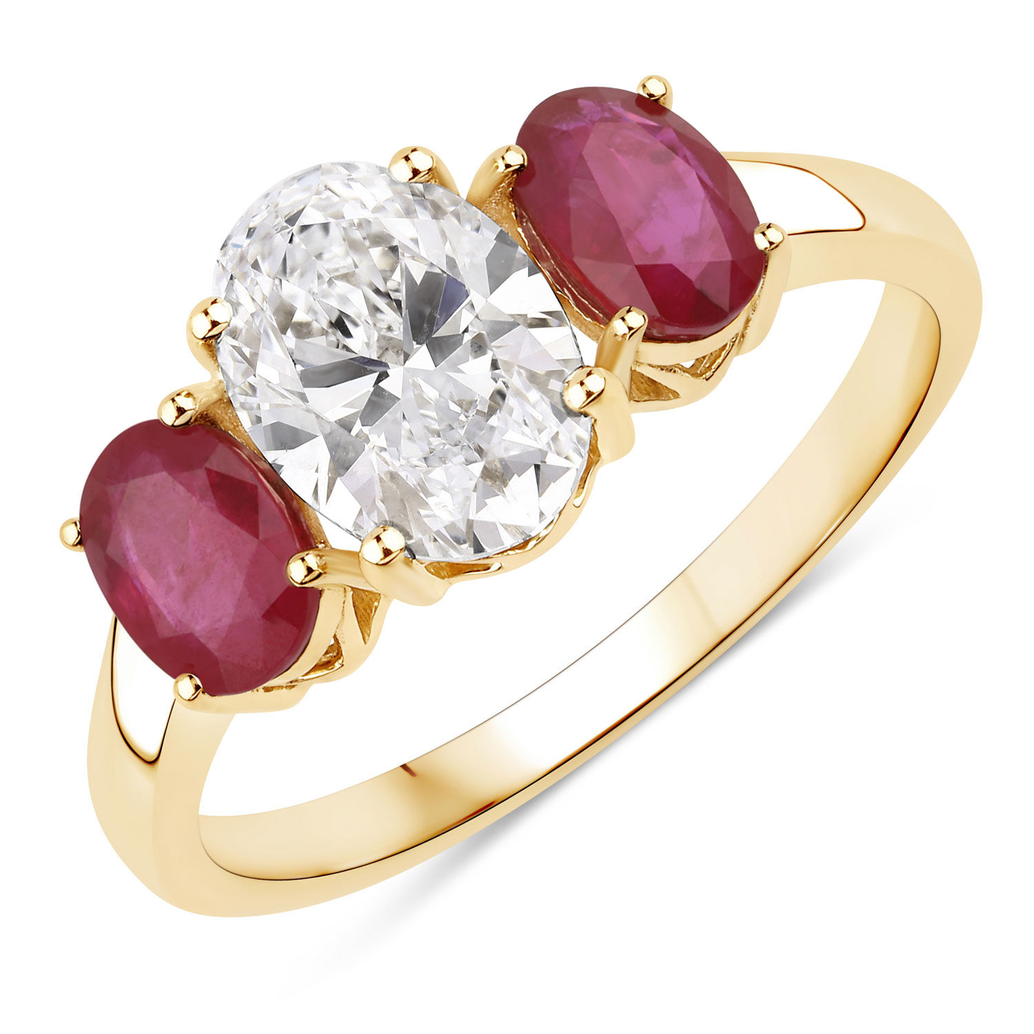 2.29 Carat Genuine Ruby and Lab Grown Diamond 14K Yellow Gold Ring