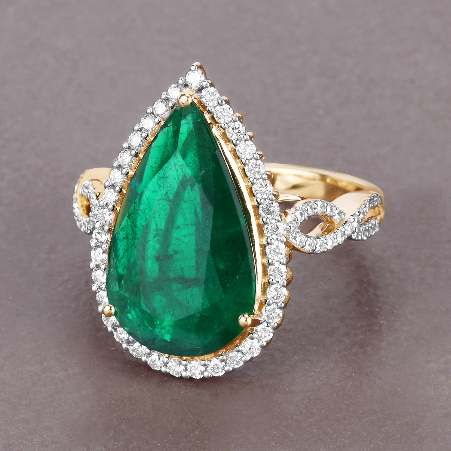 IGI Certified 5.40 Carat Genuine Zambian Emerald and White Diamond 14K Yellow Gold Ring