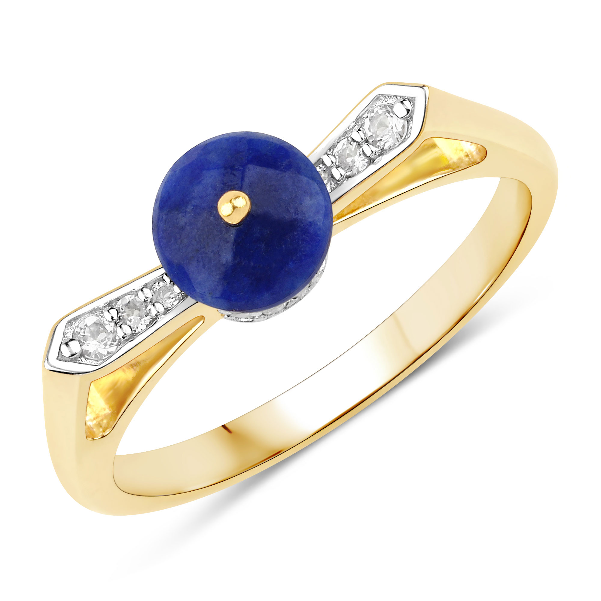 1.02 Carat Genuine Lapis and White Topaz .925 Sterling Silver Ring