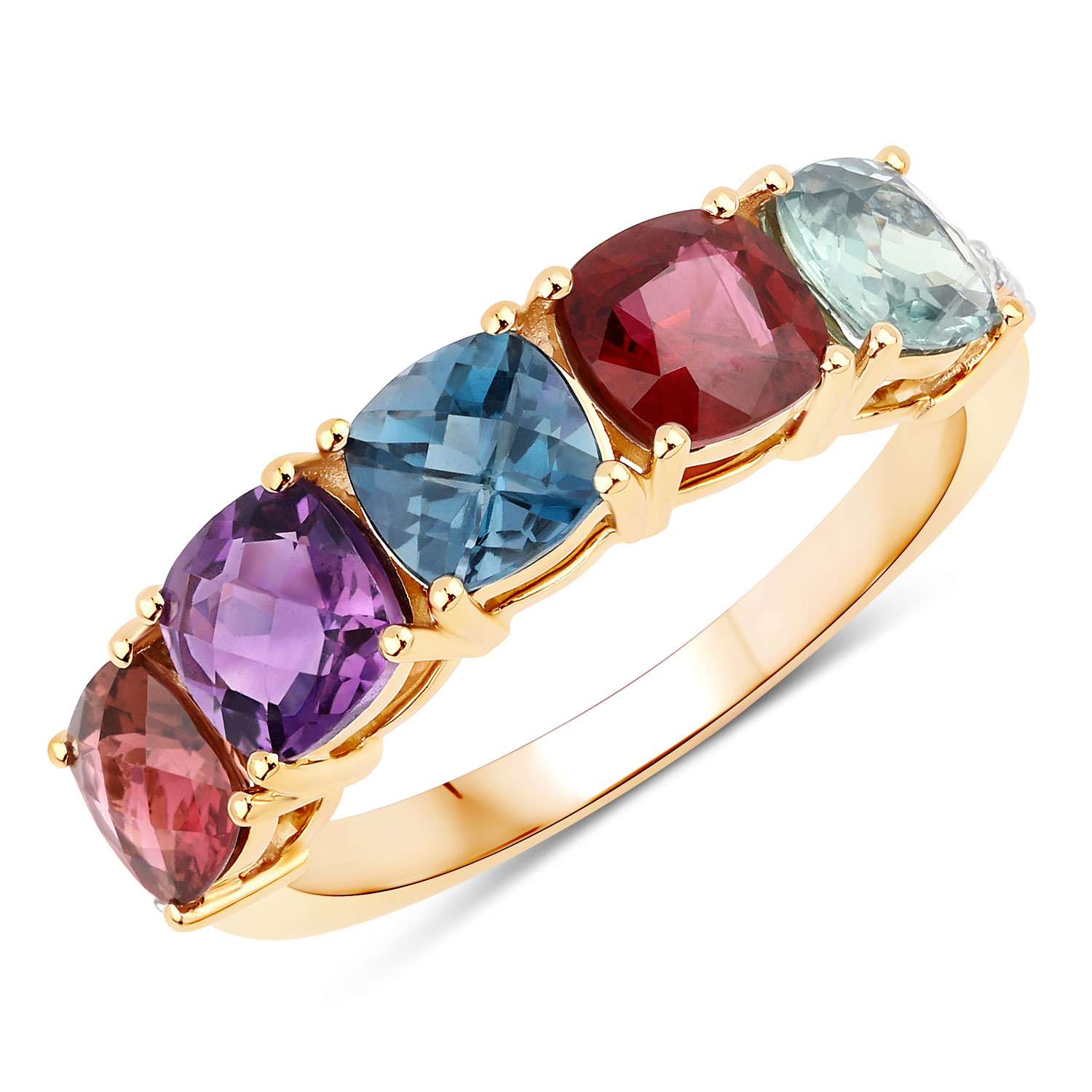 2.85 Carat Genuine Multi Stones 14K Yellow Gold Ring