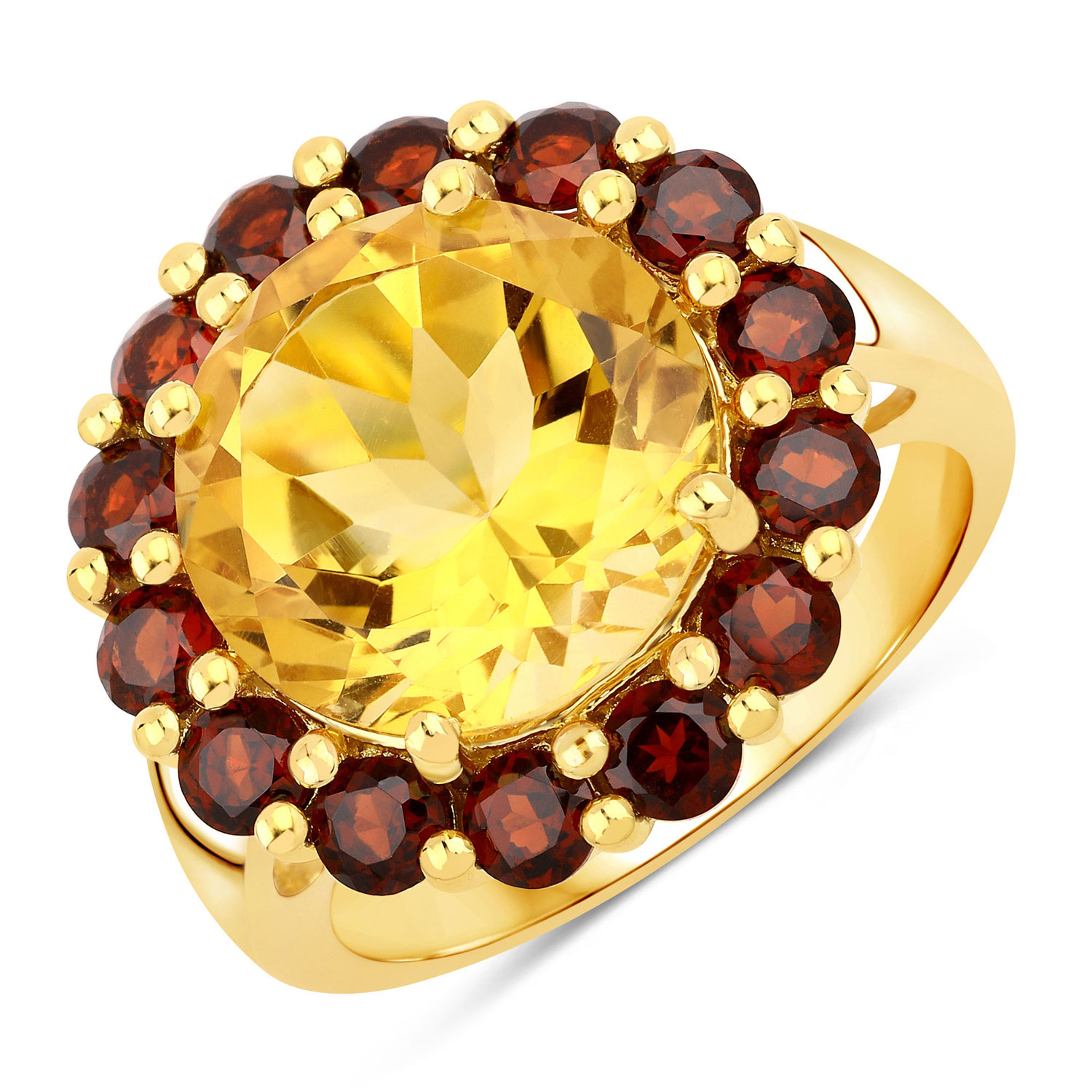 7.28 Carat Genuine Citrine and Garnet .925 Sterling Silver Ring