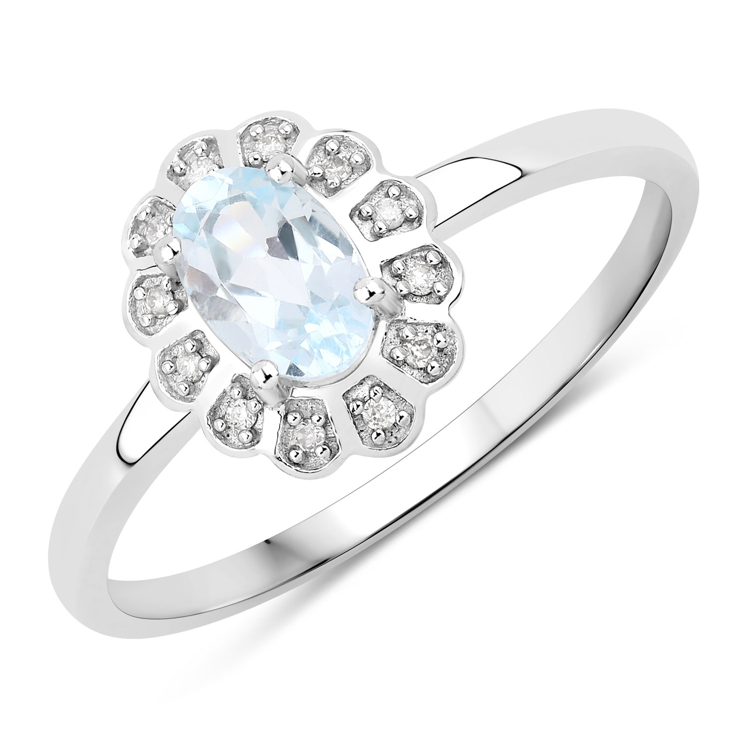 0.43 Carat Genuine Aquamarine and White Diamond 14K White Gold Ring