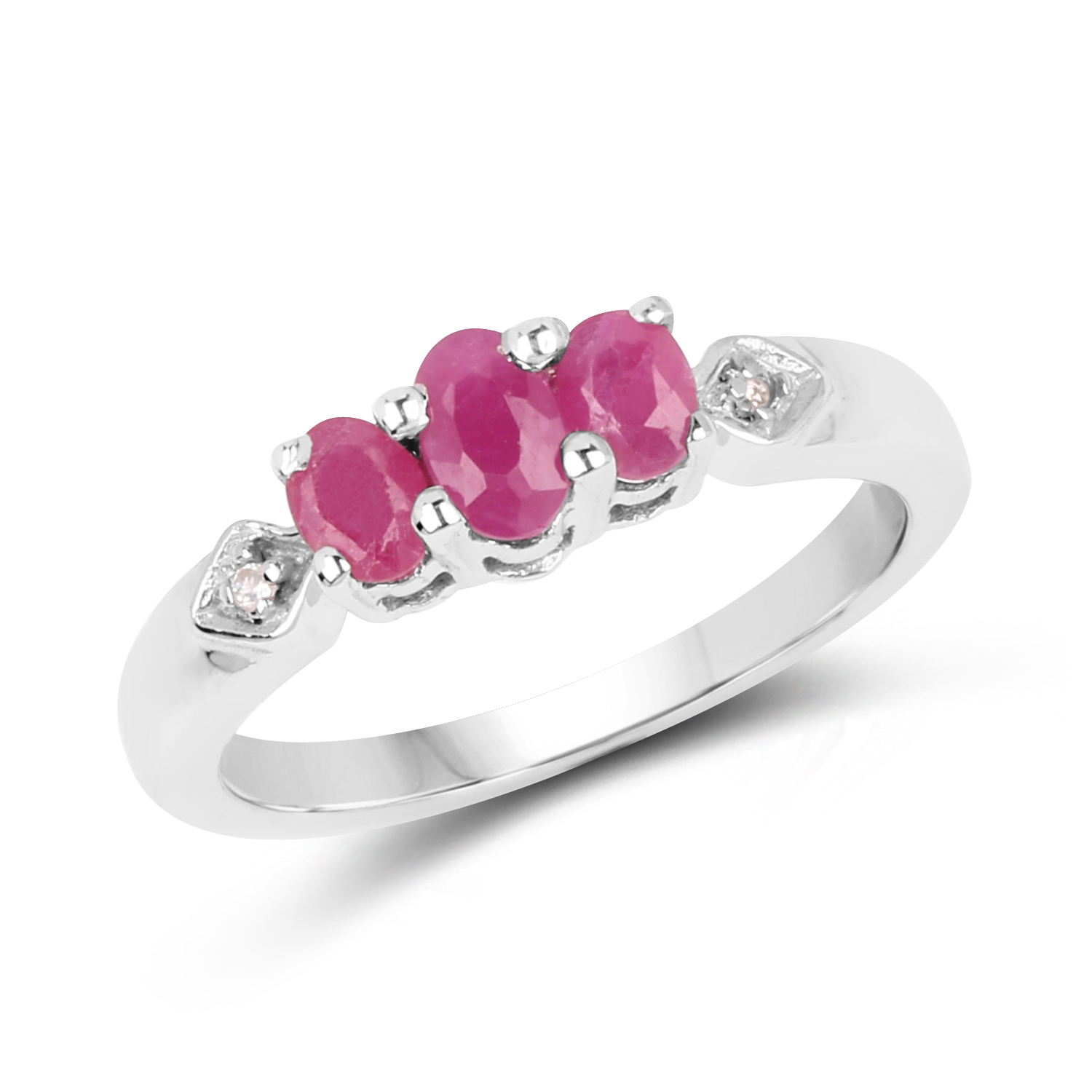 0.68 Carat Genuine Ruby and White Topaz .925 Sterling Silver Ring