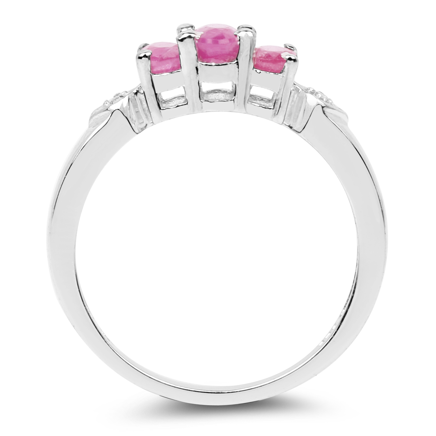 0.68 Carat Genuine Ruby and White Topaz .925 Sterling Silver Ring