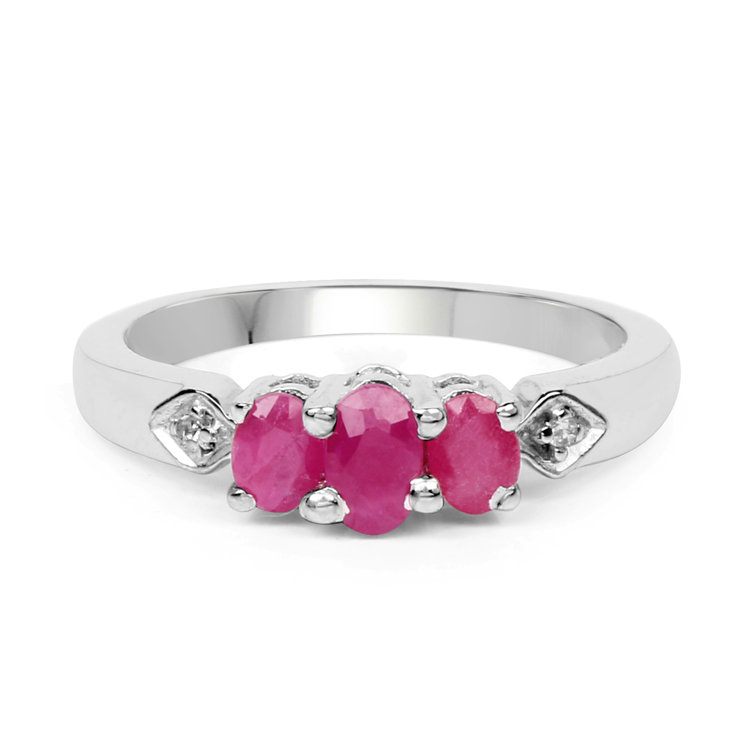 0.68 Carat Genuine Ruby and White Topaz .925 Sterling Silver Ring