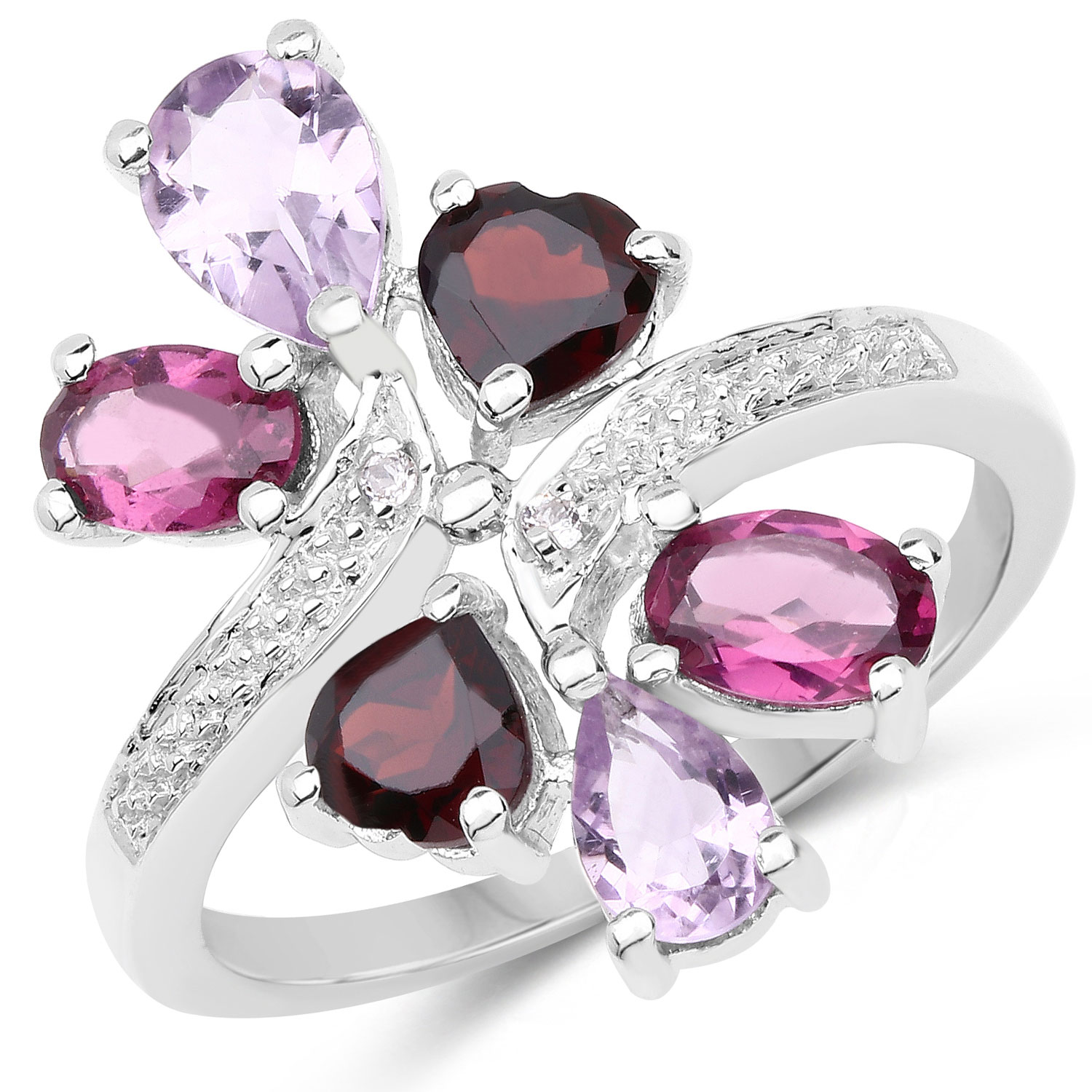 3.17 Carat Genuine Multi Stones .925 Sterling Silver Ring