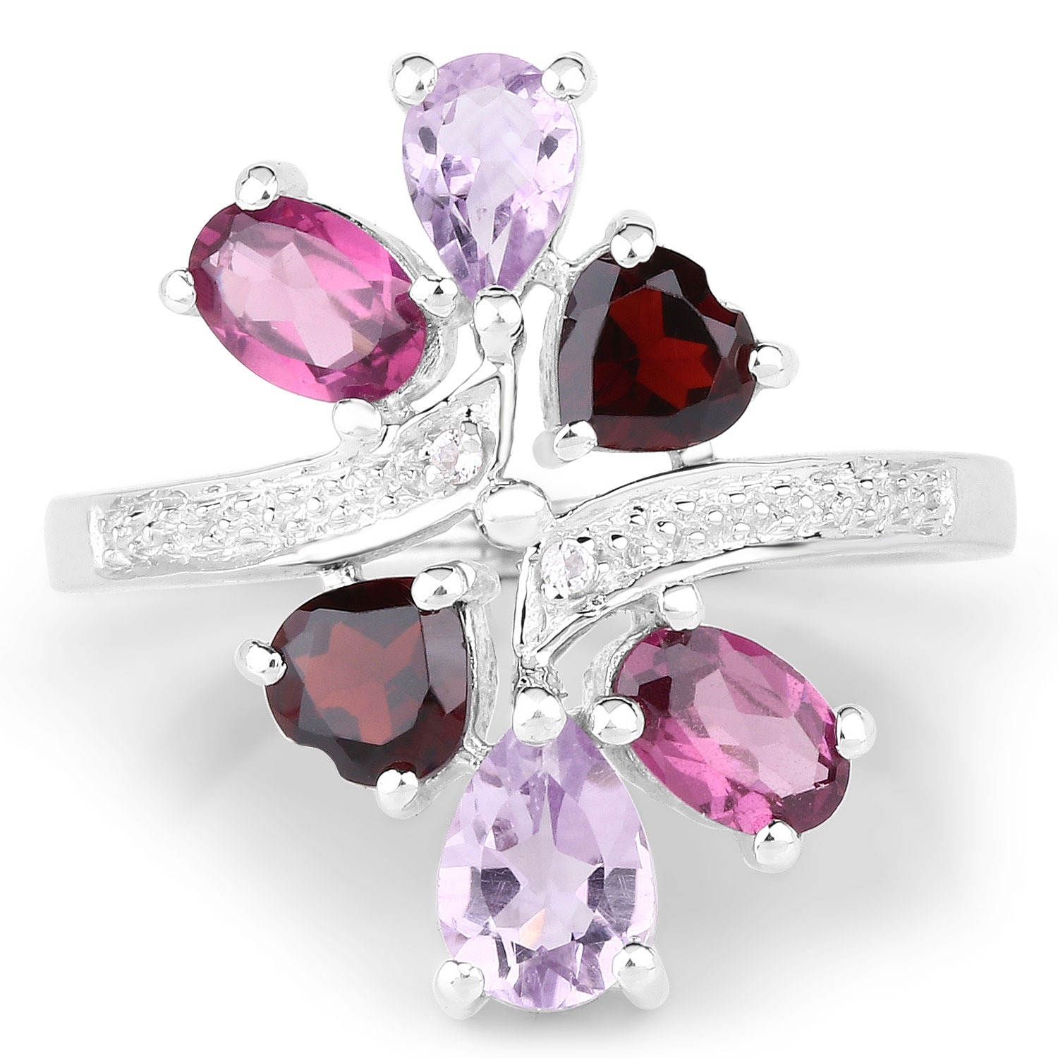 3.17 Carat Genuine Multi Stones .925 Sterling Silver Ring