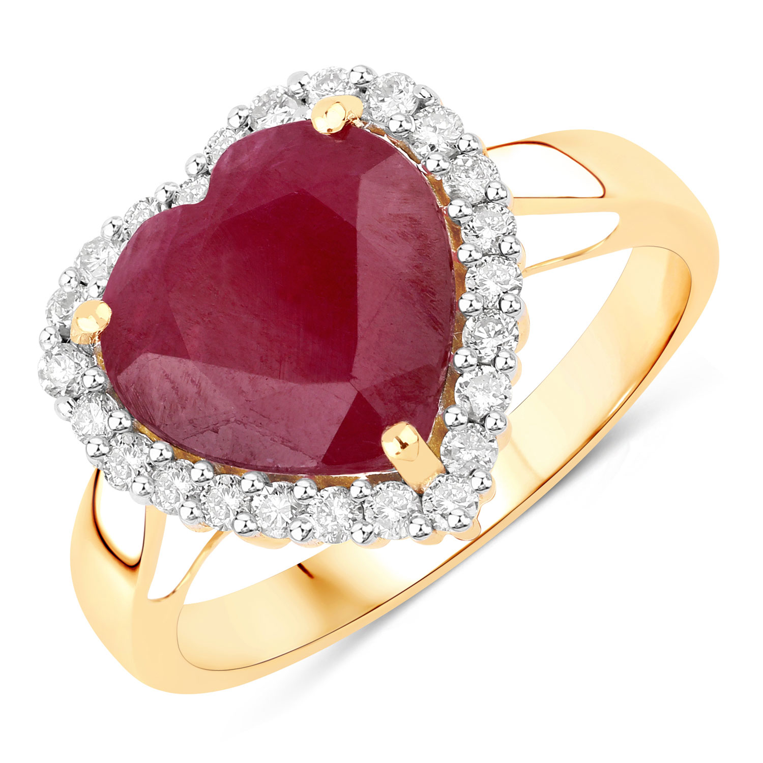 4.59 Carat Genuine Ruby and White Diamond 14K Yellow Gold Ring