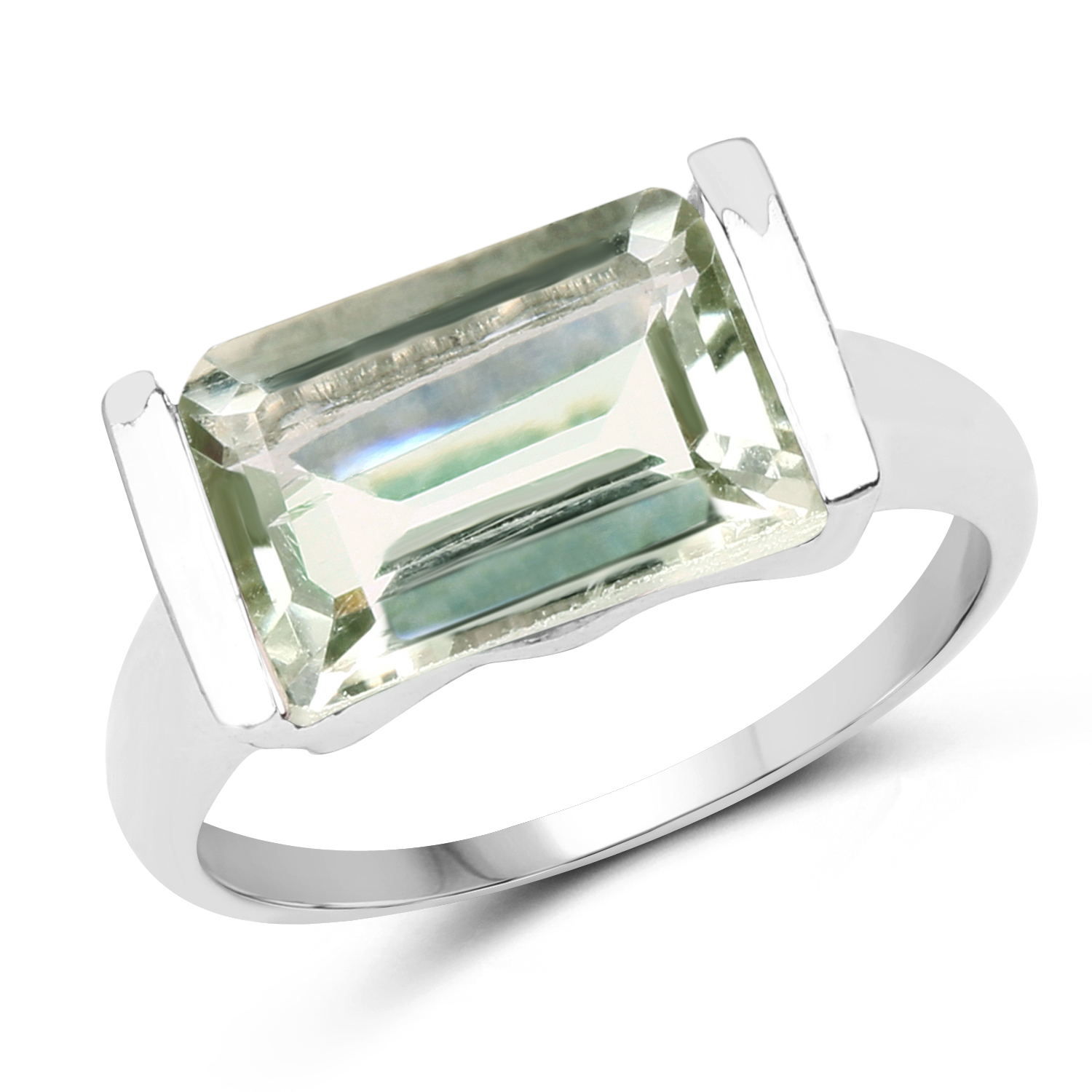 4.30 Carat Genuine Green Amethyst .925 Sterling Silver Ring