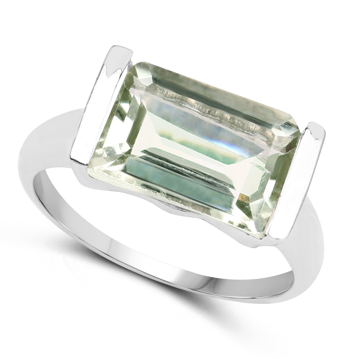 4.30 Carat Genuine Green Amethyst .925 Sterling Silver Ring