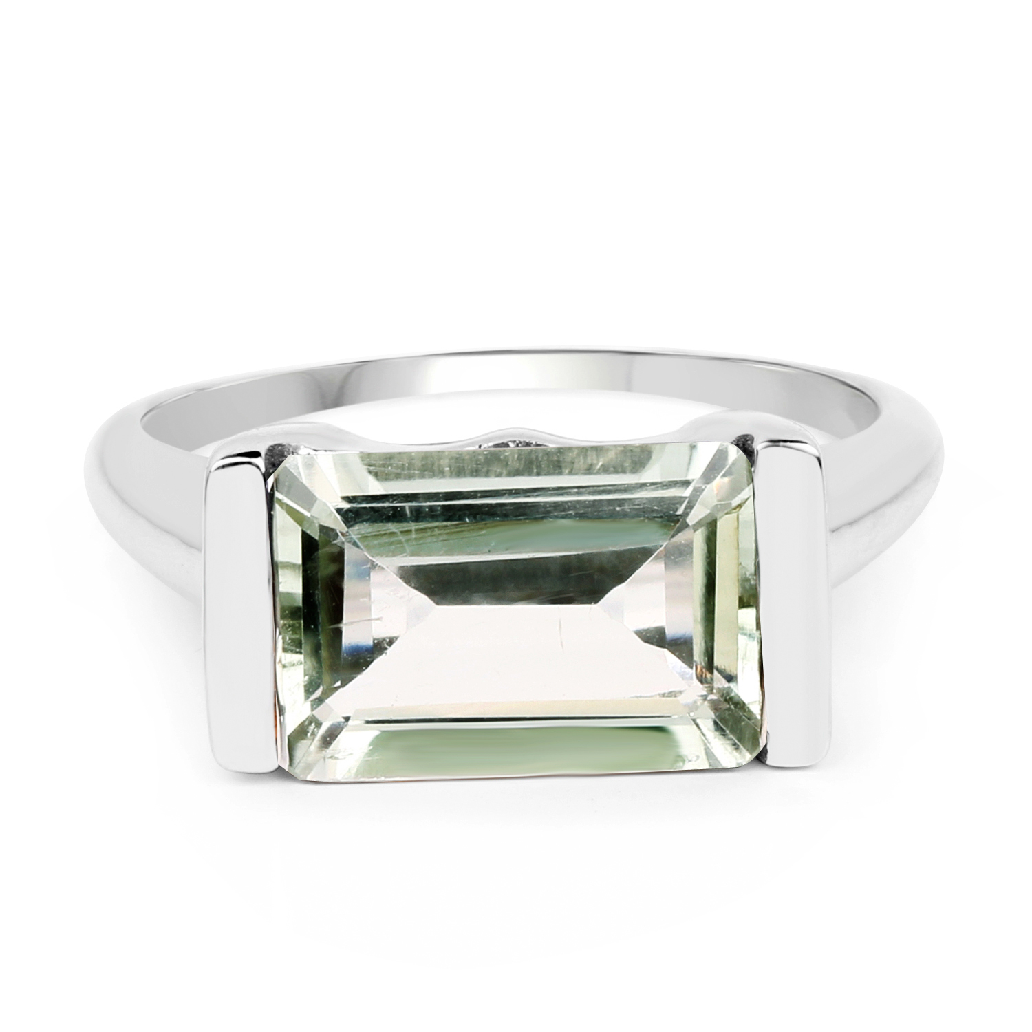 4.30 Carat Genuine Green Amethyst .925 Sterling Silver Ring