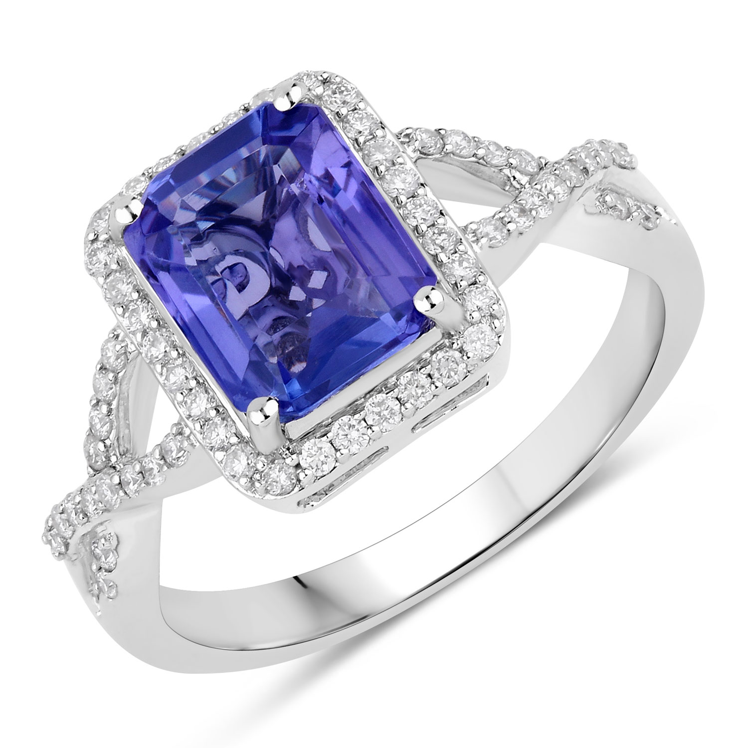 2.66 Carat Genuine Tanzanite and White Diamond 14K White Gold Ring