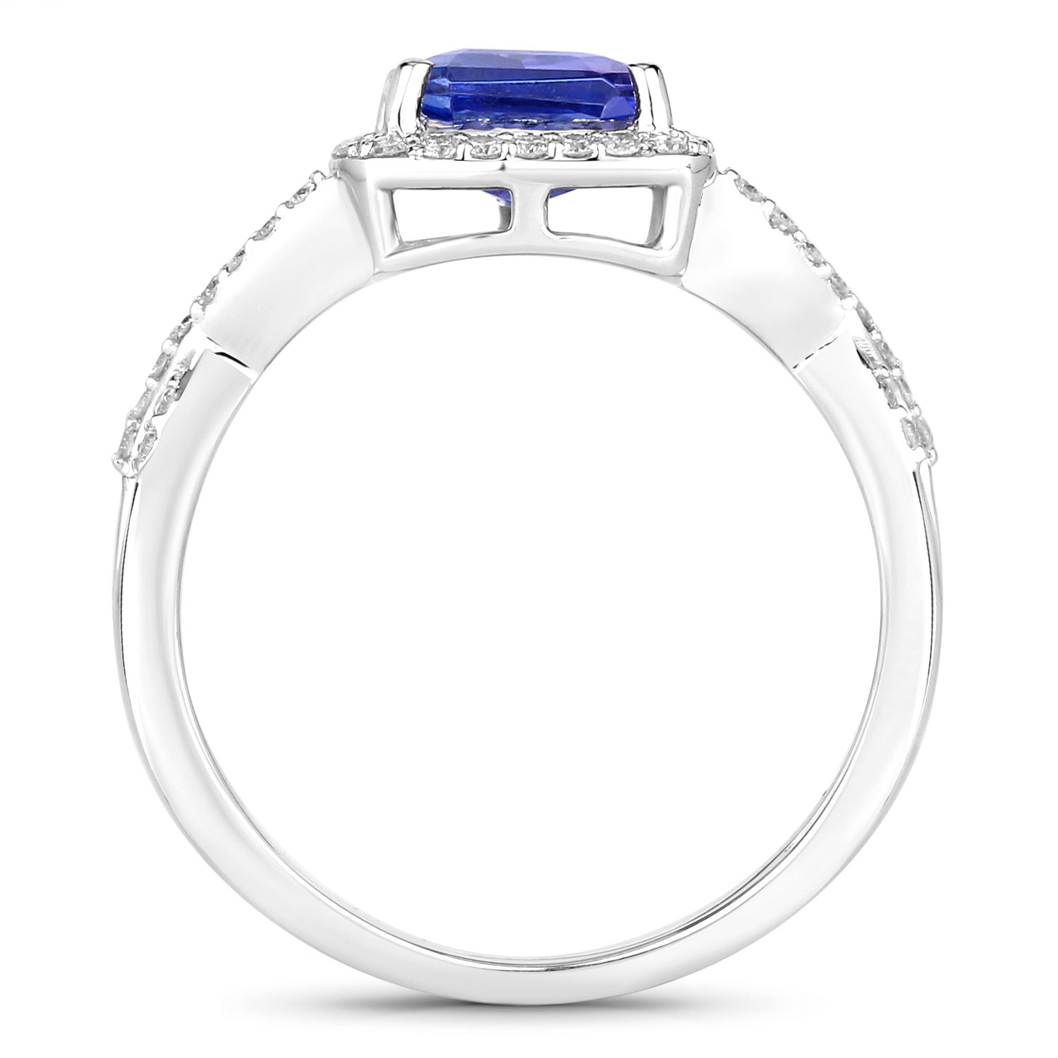 2.66 Carat Genuine Tanzanite and White Diamond 14K White Gold Ring