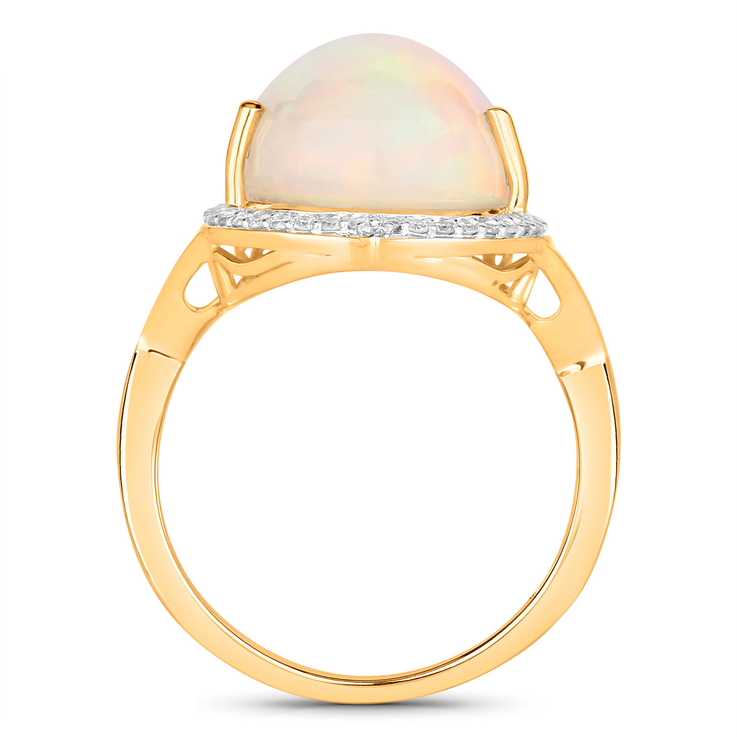 7.82 Carat Genuine Ethiopian Opal and White Diamond 14K Yellow Gold Ring