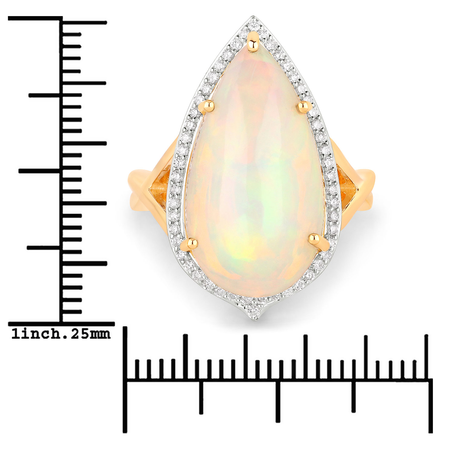7.82 Carat Genuine Ethiopian Opal and White Diamond 14K Yellow Gold Ring