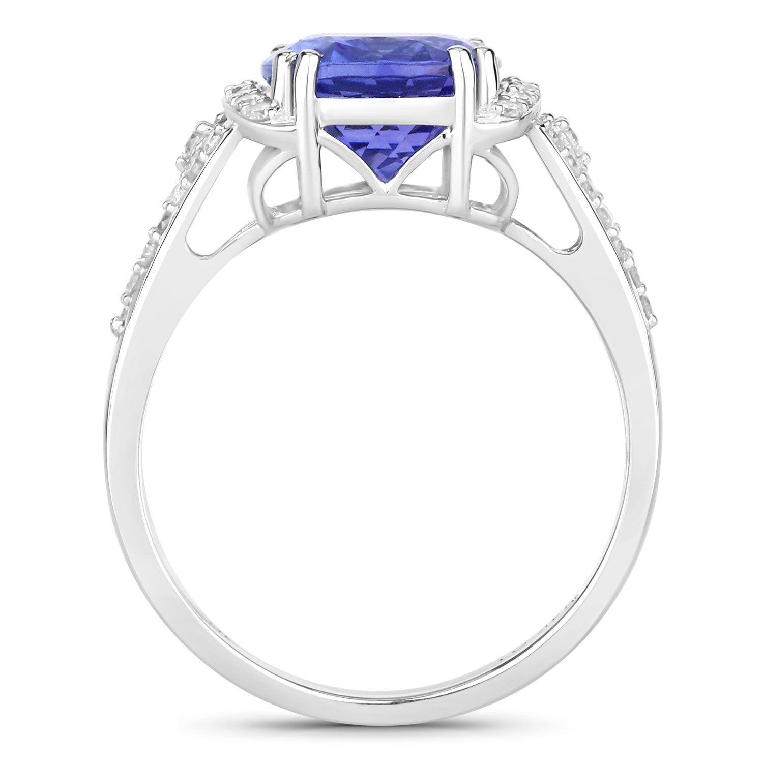 4.07 Carat Genuine Tanzanite and White Diamond 14K White Gold Ring