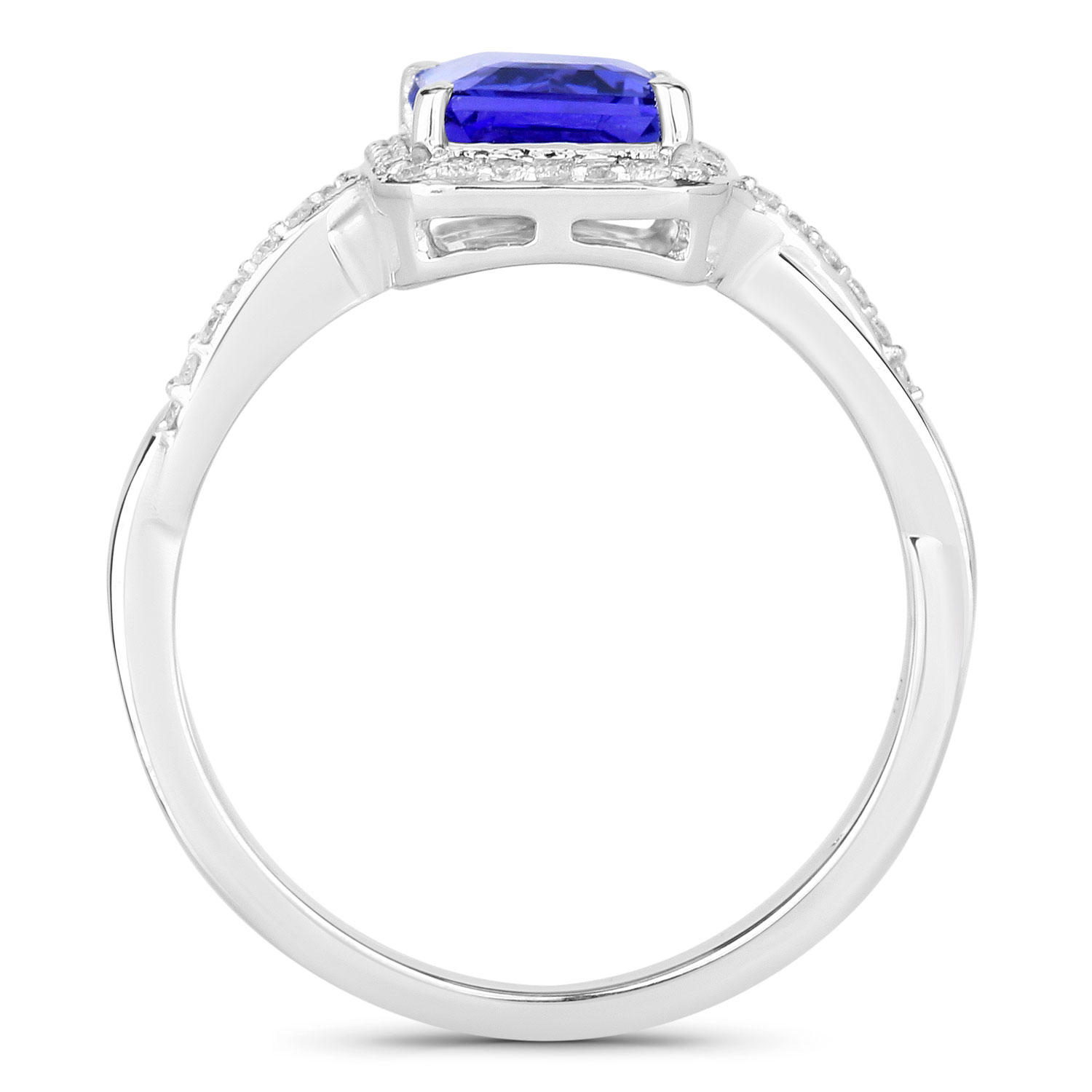 2.10 Carat Genuine Tanzanite and White Diamond 14K White Gold Ring