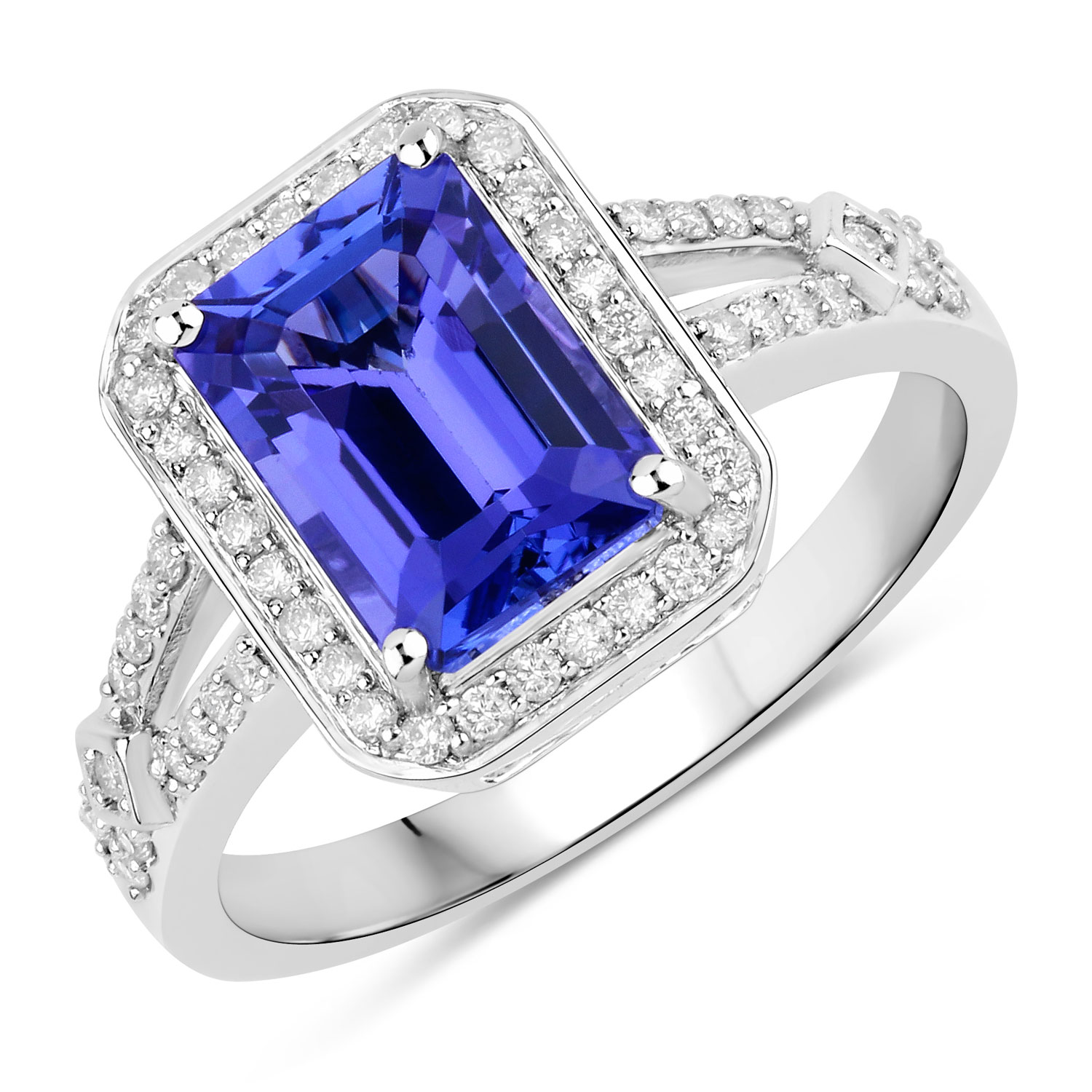 2.90 Carat Genuine Tanzanite and White Diamond 14K White Gold Ring