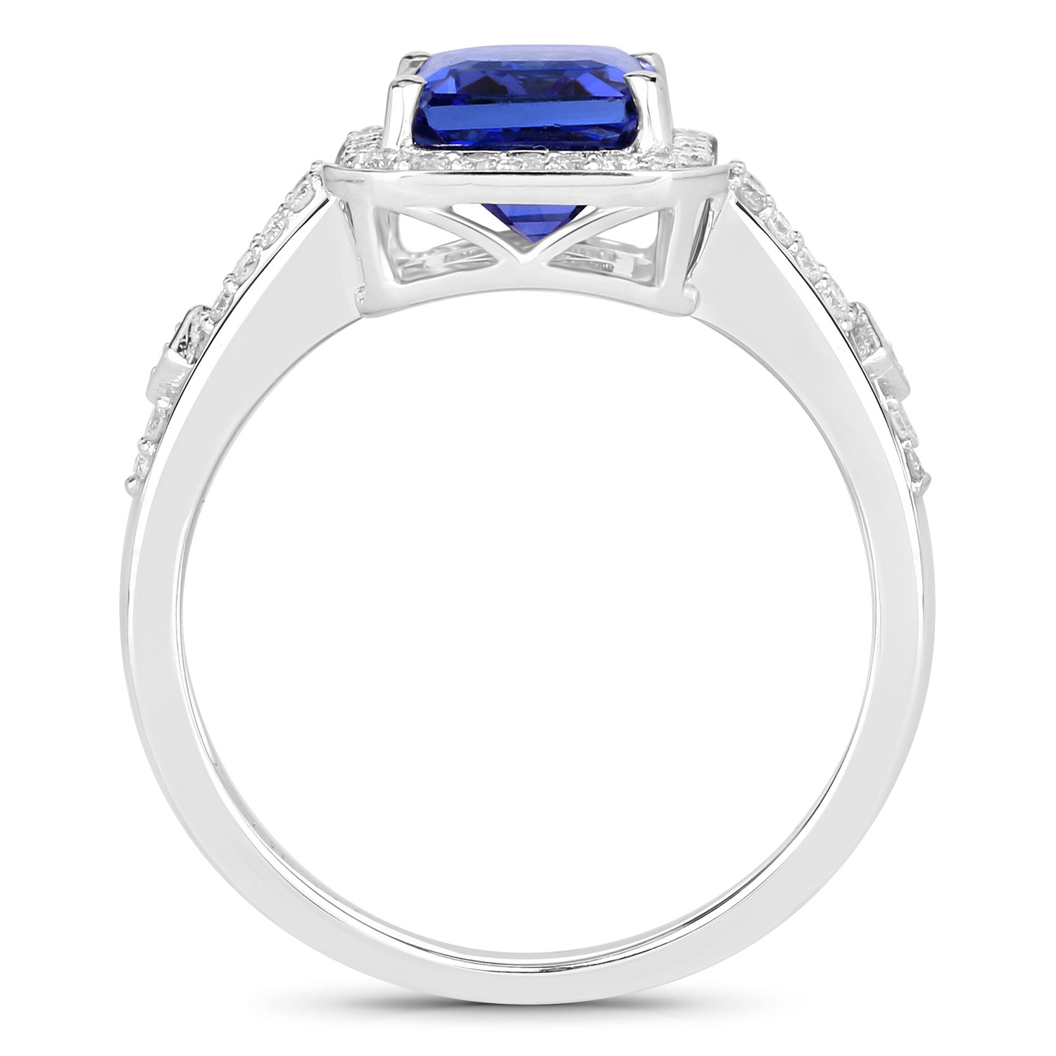 2.90 Carat Genuine Tanzanite and White Diamond 14K White Gold Ring